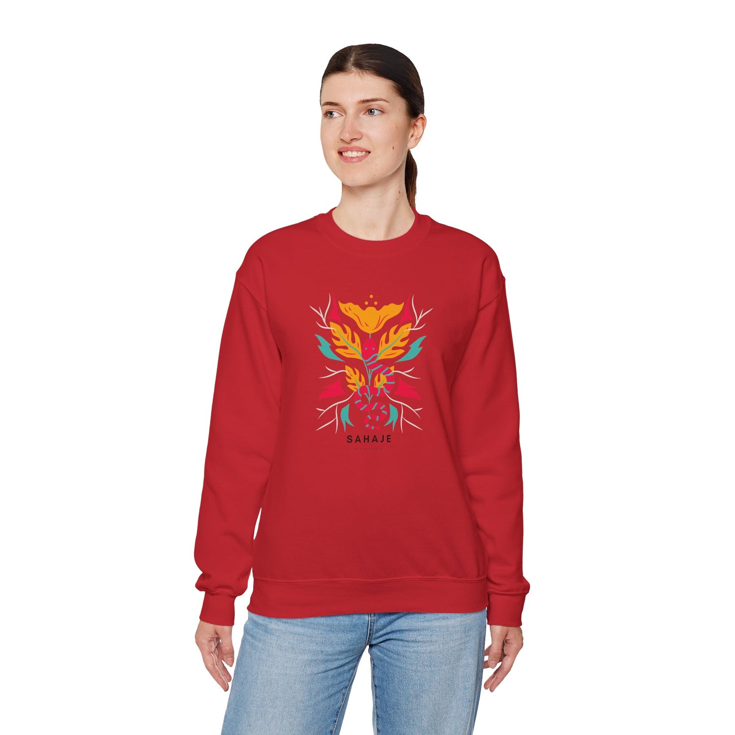 Sahajé Floral Snake Crewneck Sweatshirt — Colorful Botanical Serpent Graphic