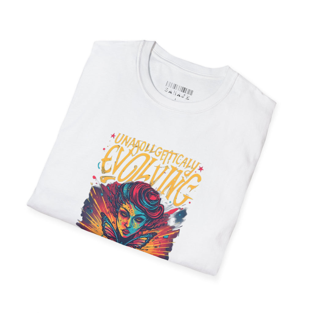 Unapologetically Evolving T-Shirt — Vibrant Butterfly Woman Graphic Tee