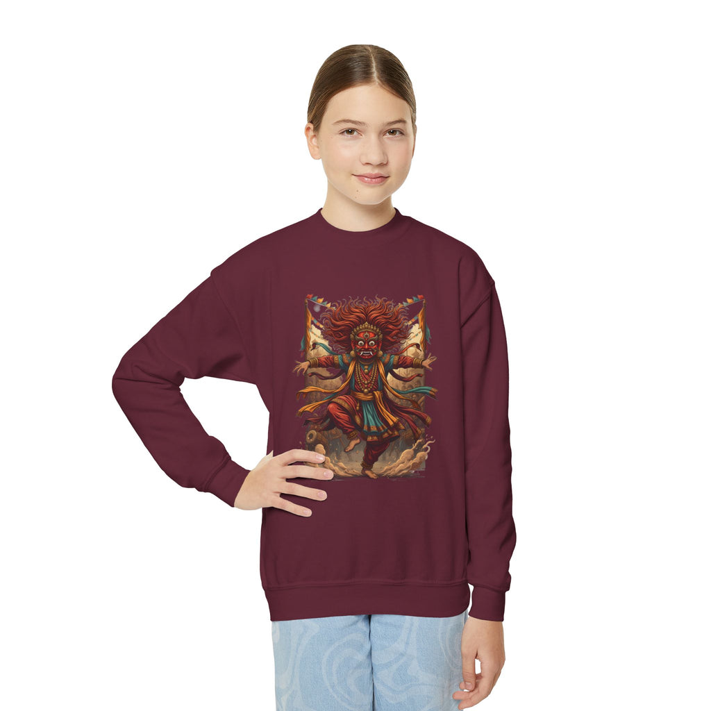 Youth Sweatshirt — Colorful Tribal Dancer Graphic Crewneck