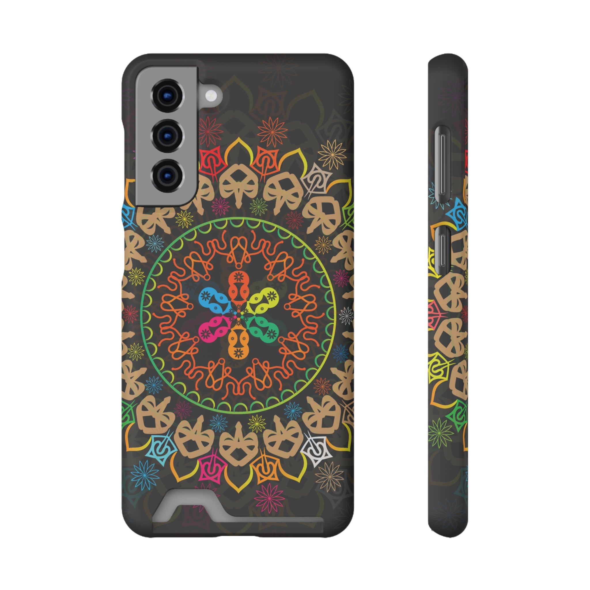 Colorful Mandala Phone Case with Card Holder, Bohemian Phone Accessory, Gift for Him/Her, Vibrant Smartphone Case, Artistic Phone Cover