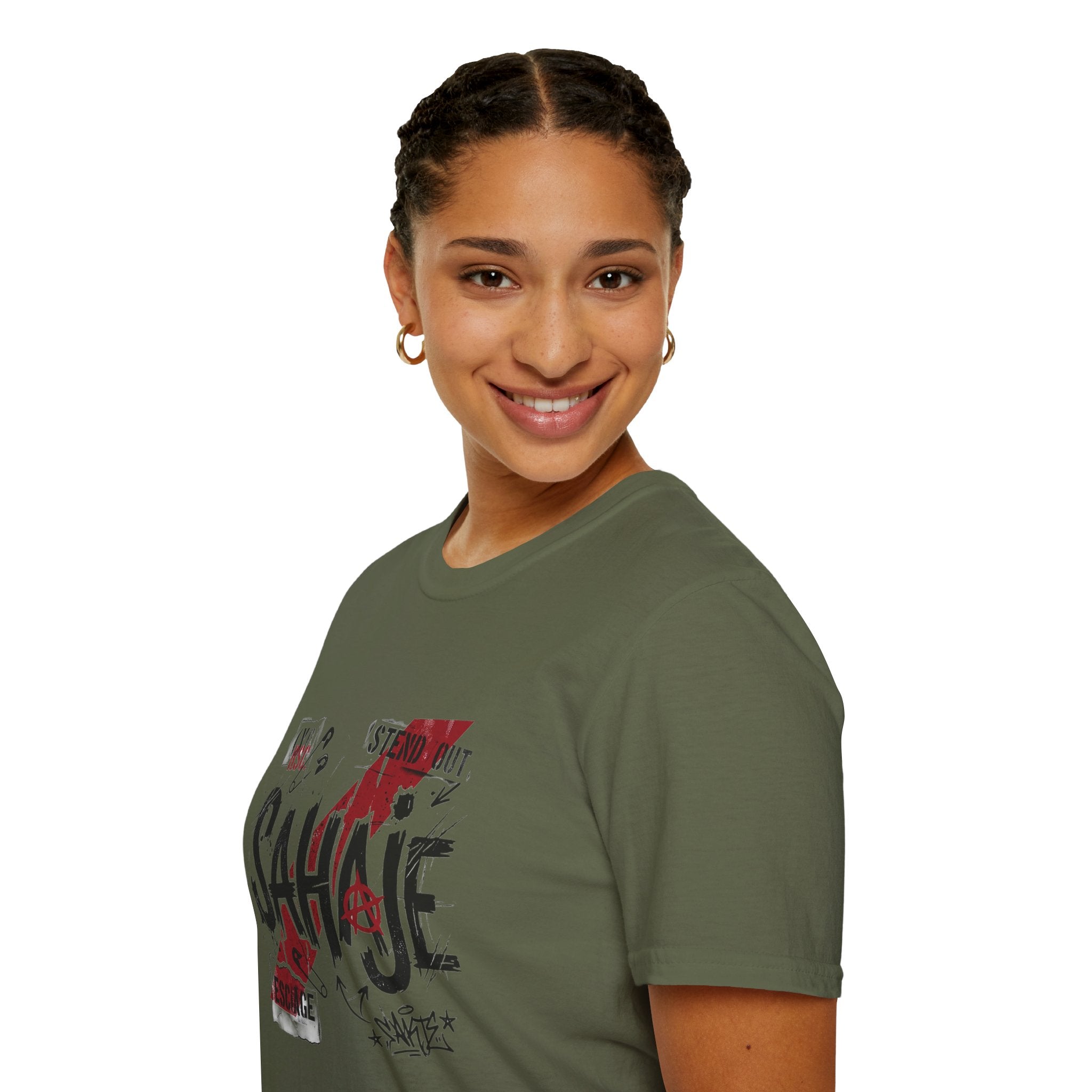 Sahajé Graphic T-Shirt — Bold Streetwear Tee with Red Slash Design