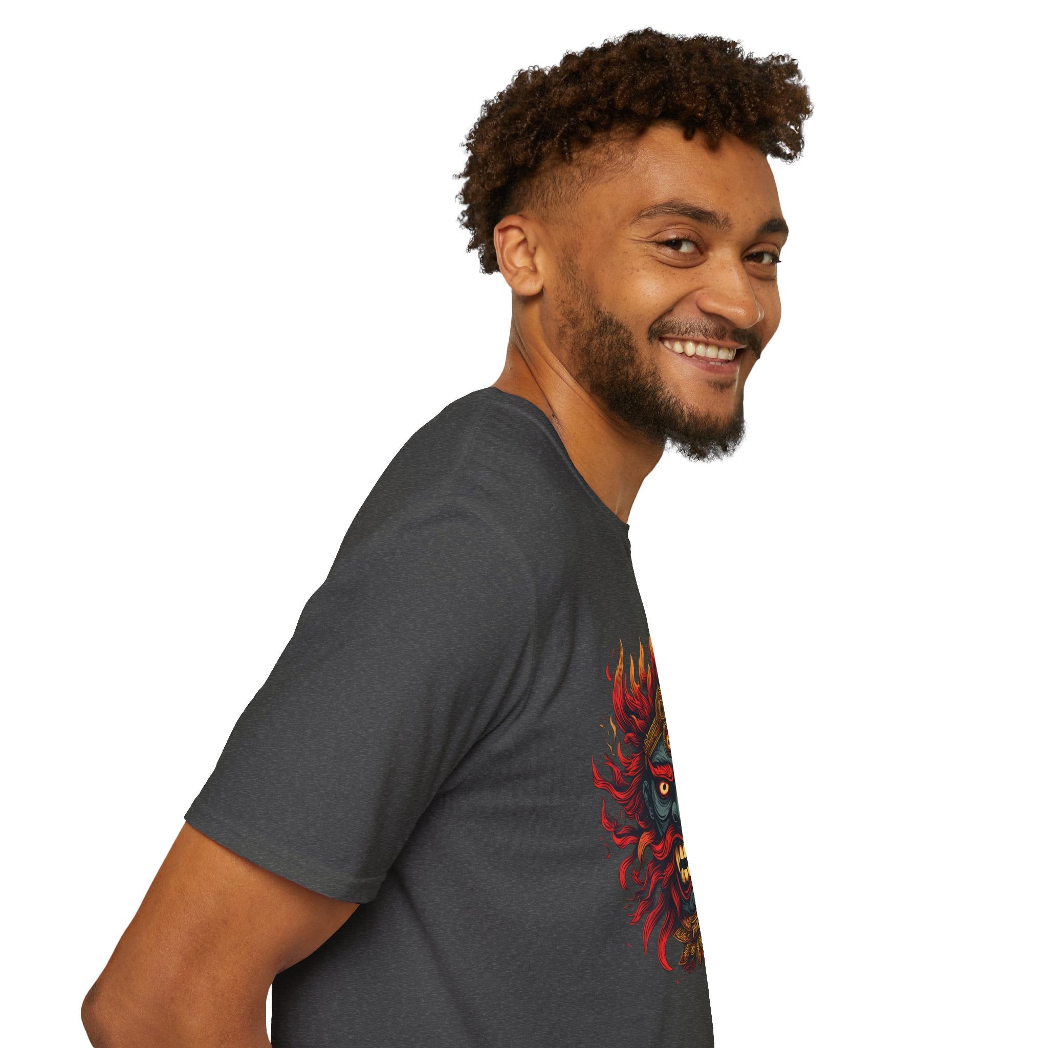 Flaming Demon Mask T-Shirt — Fierce Tattoo-Style Graphic Tee