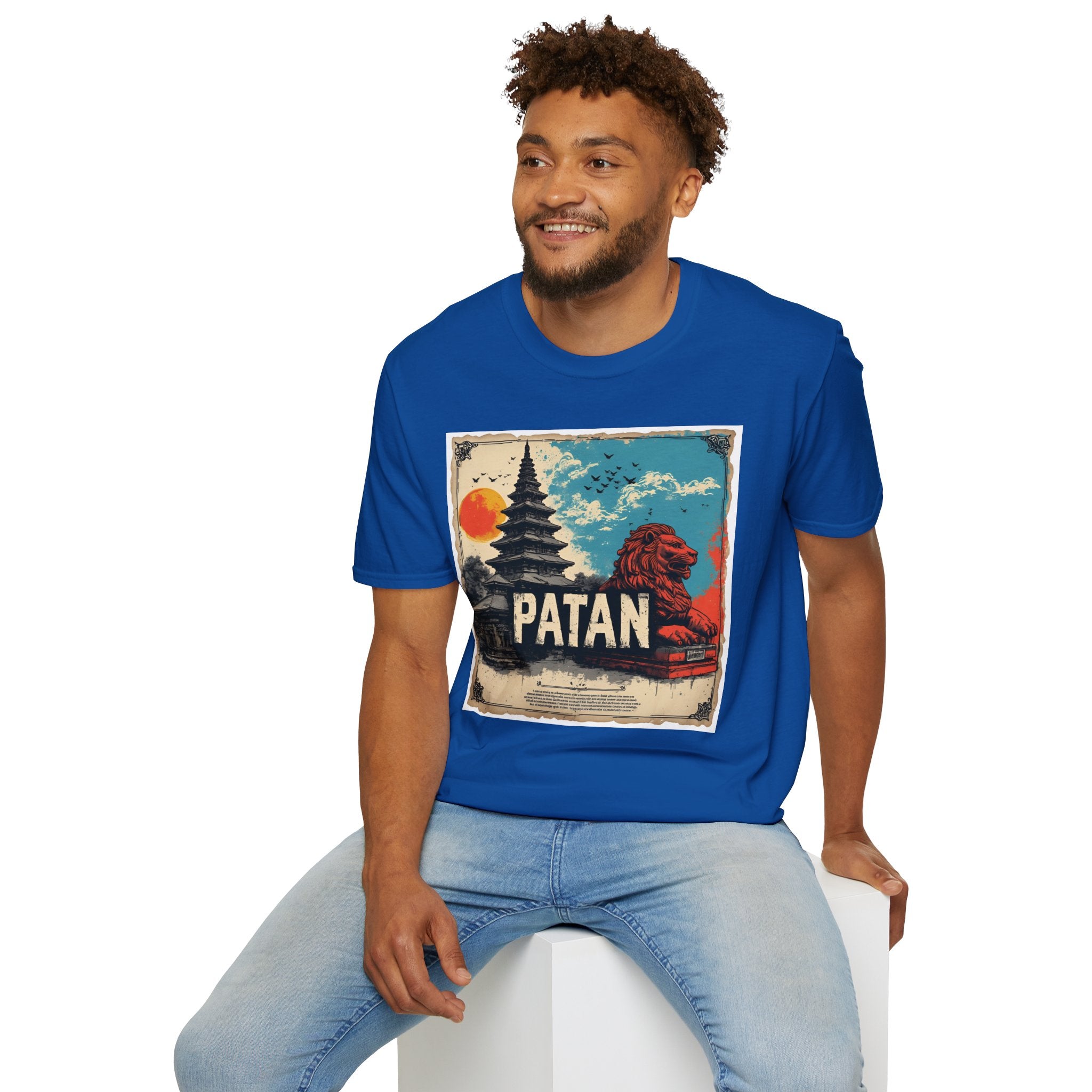 Patan City T-Shirt – Temple & Lion Graphic Tee, Nepali Cultural Heritage Design