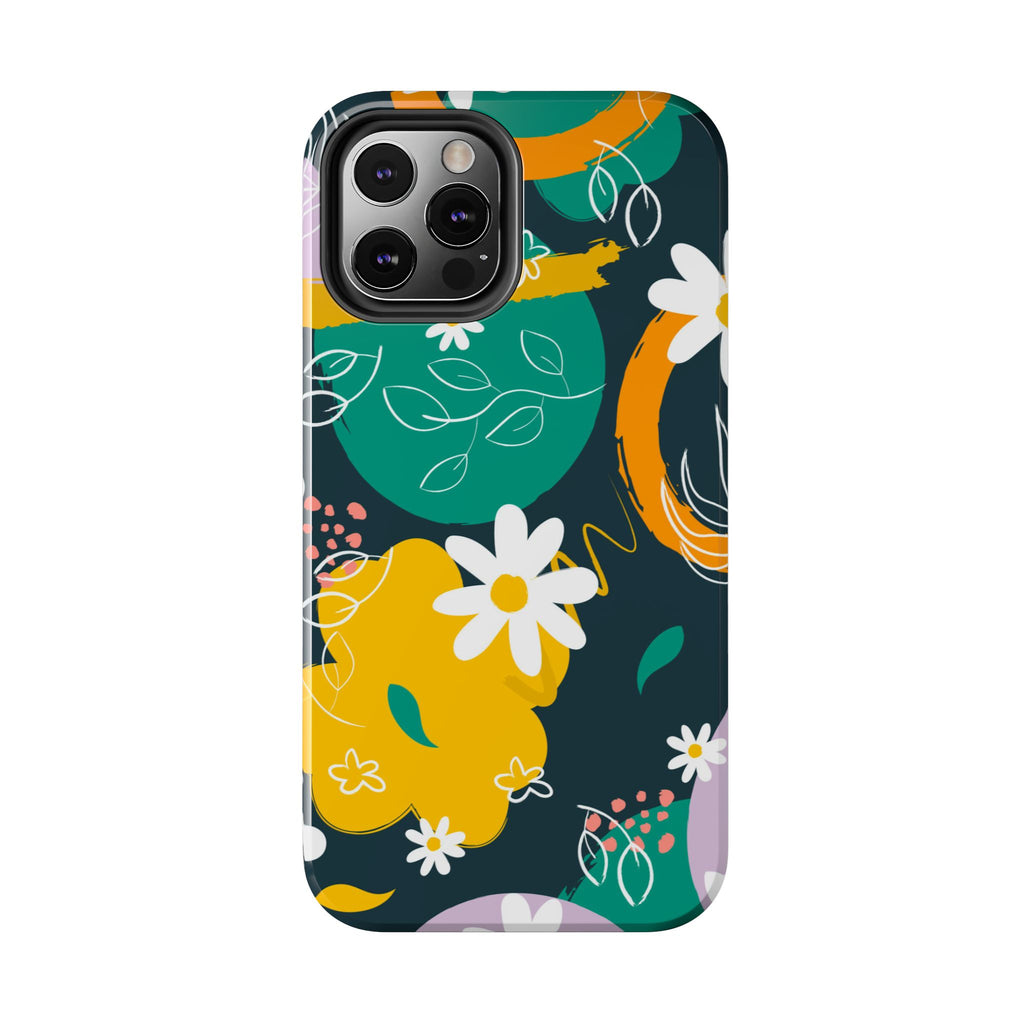 Floral Abstract Tough Phone Case — Colorful Daisies & Brushstroke Design