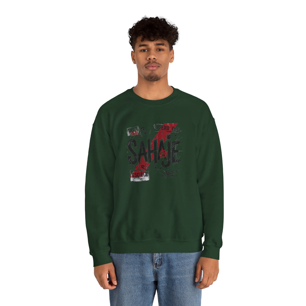 Crewneck Sweatshirt — 'Sahaje' Distressed Script Graphic