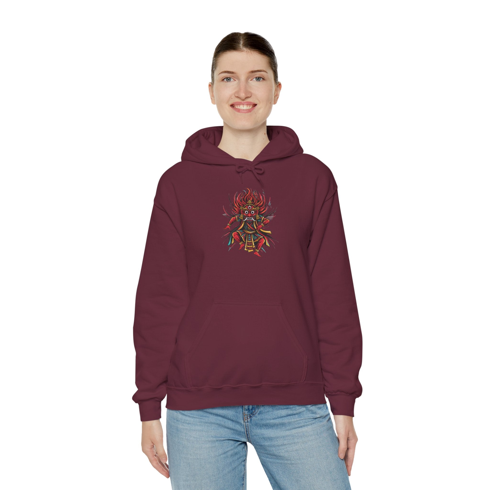 Demonic Oni Mask Hoodie — Japanese Demon Illustration Sweatshirt