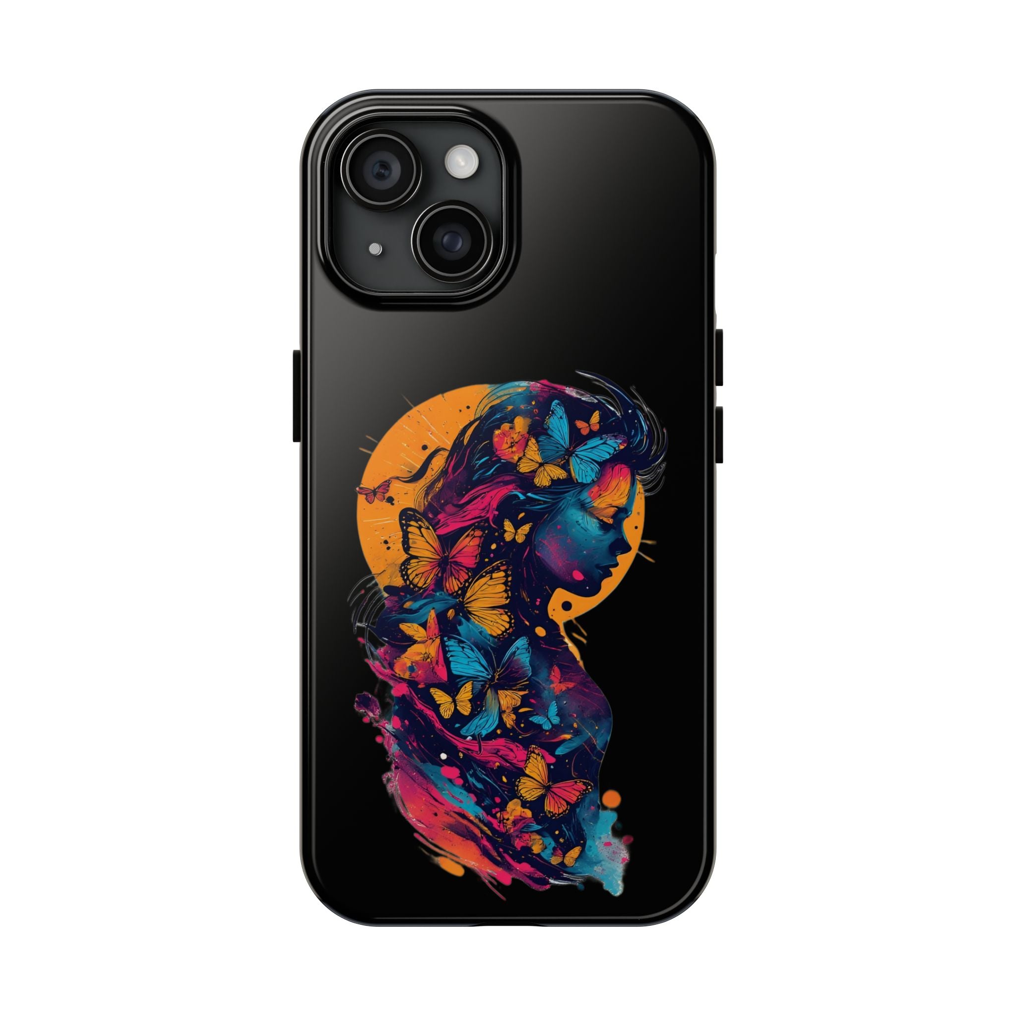 Butterfly Silhouette Tough Phone Case — Colorful Woman Art Protective Cover