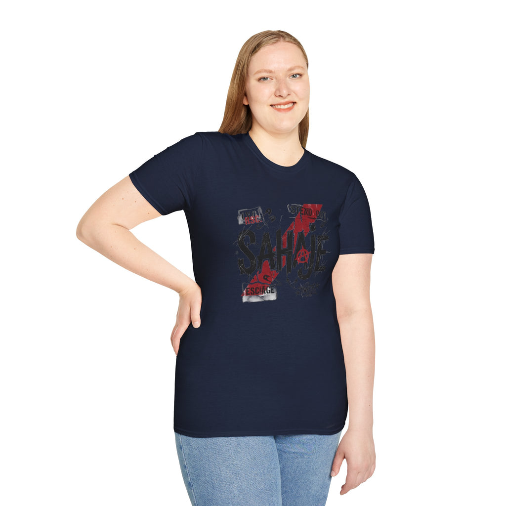 SAHAJE Graphic T‑Shirt — Distressed Red Accent Streetwear Tee