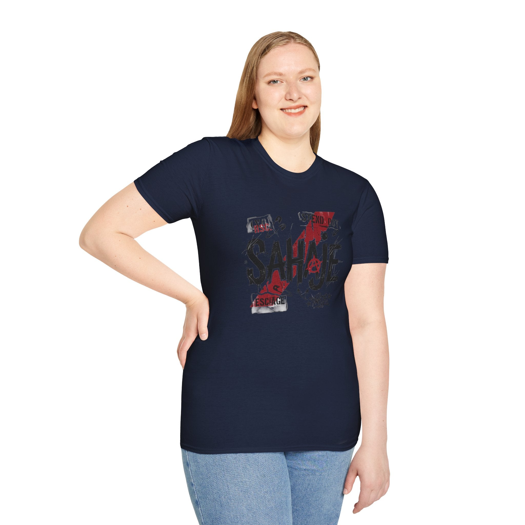 SAHAJE Graphic T‑Shirt — Distressed Red Accent Streetwear Tee