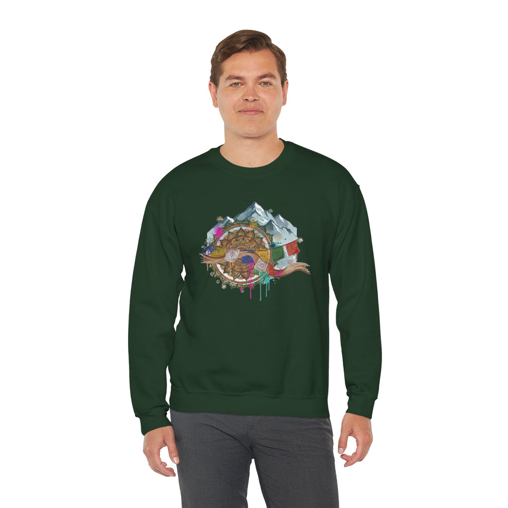 Adventure Mountain Crewneck Sweatshirt — Colorful Hiking Compass & Peaks Design