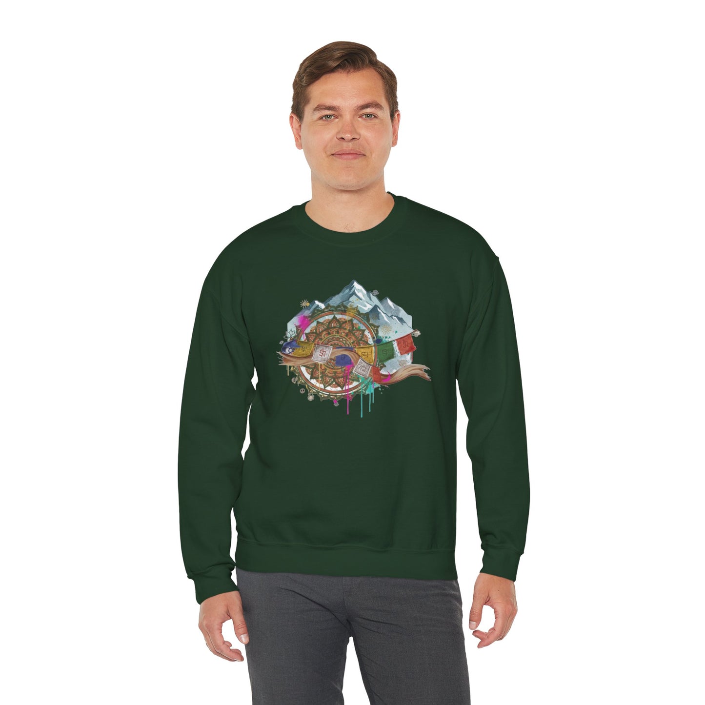 Adventure Mountain Crewneck Sweatshirt — Colorful Hiking Compass & Peaks Design