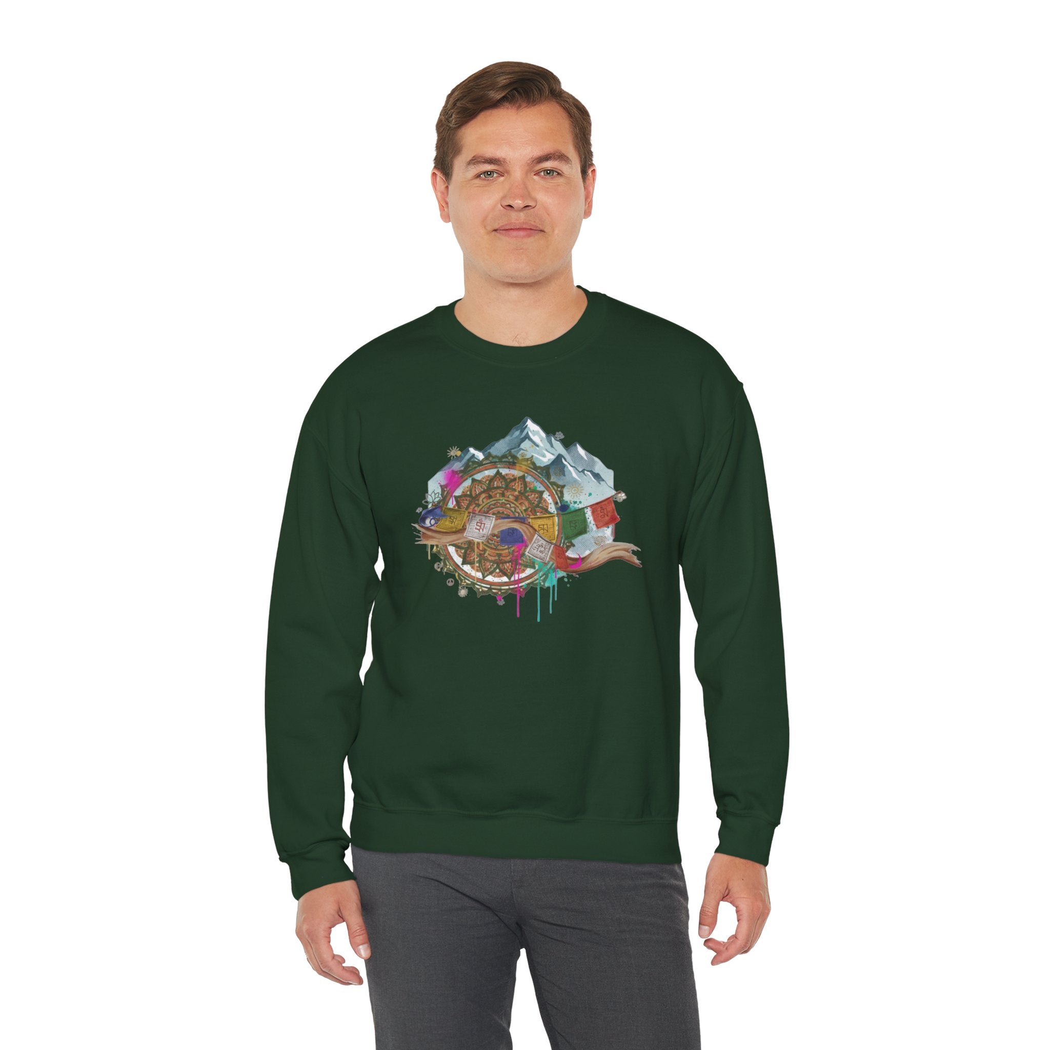 Adventure Mountain Crewneck Sweatshirt — Colorful Hiking Compass & Peaks Design