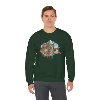 Adventure Mountain Crewneck Sweatshirt — Colorful Hiking Compass & Peaks Design
