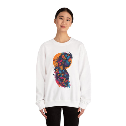 Butterfly Silhouette Crewneck Sweatshirt — Colorful Butterfly Profile Graphic