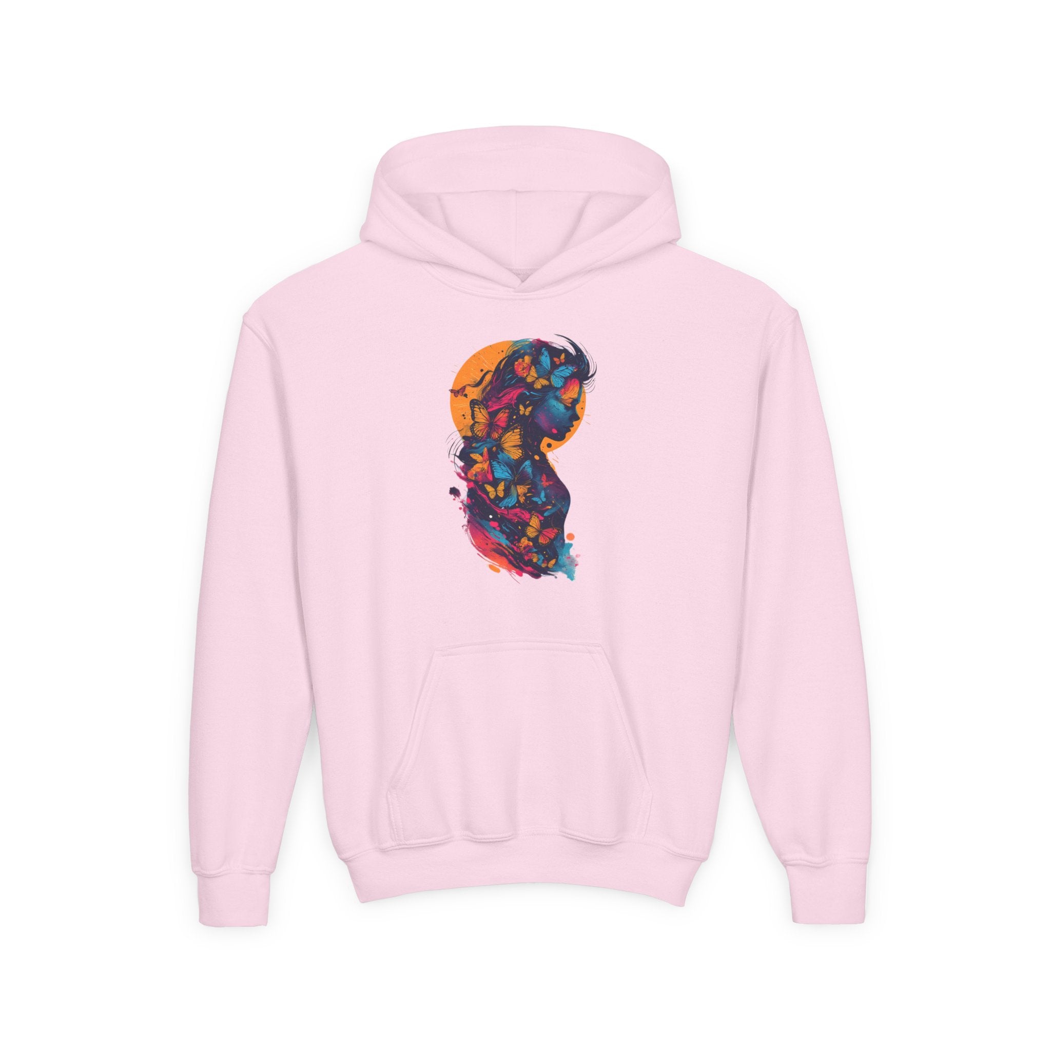 Youth Hoodie — Colorful Butterfly Silhouette Kids Pullover
