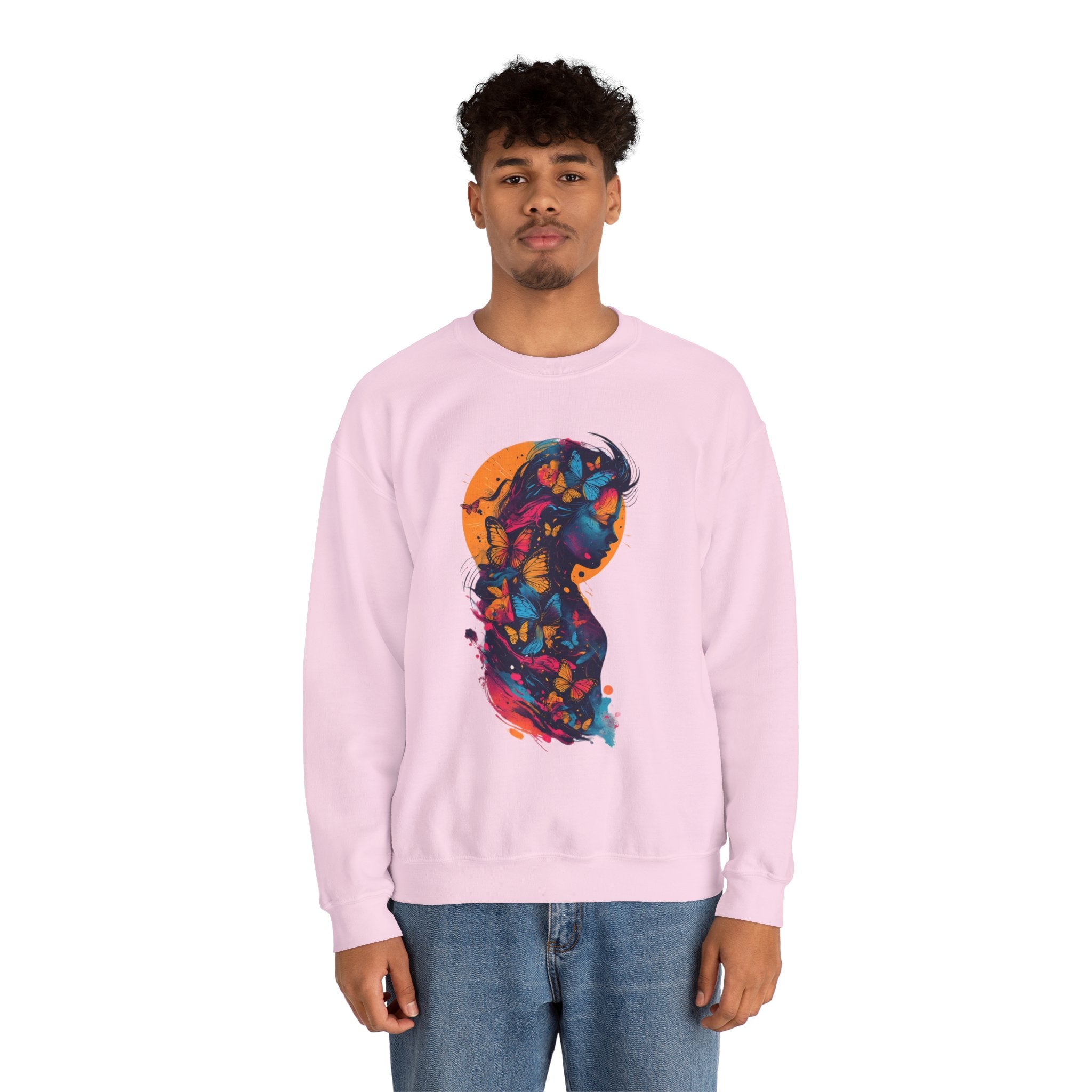 Butterfly Silhouette Crewneck Sweatshirt — Colorful Butterfly Profile Graphic