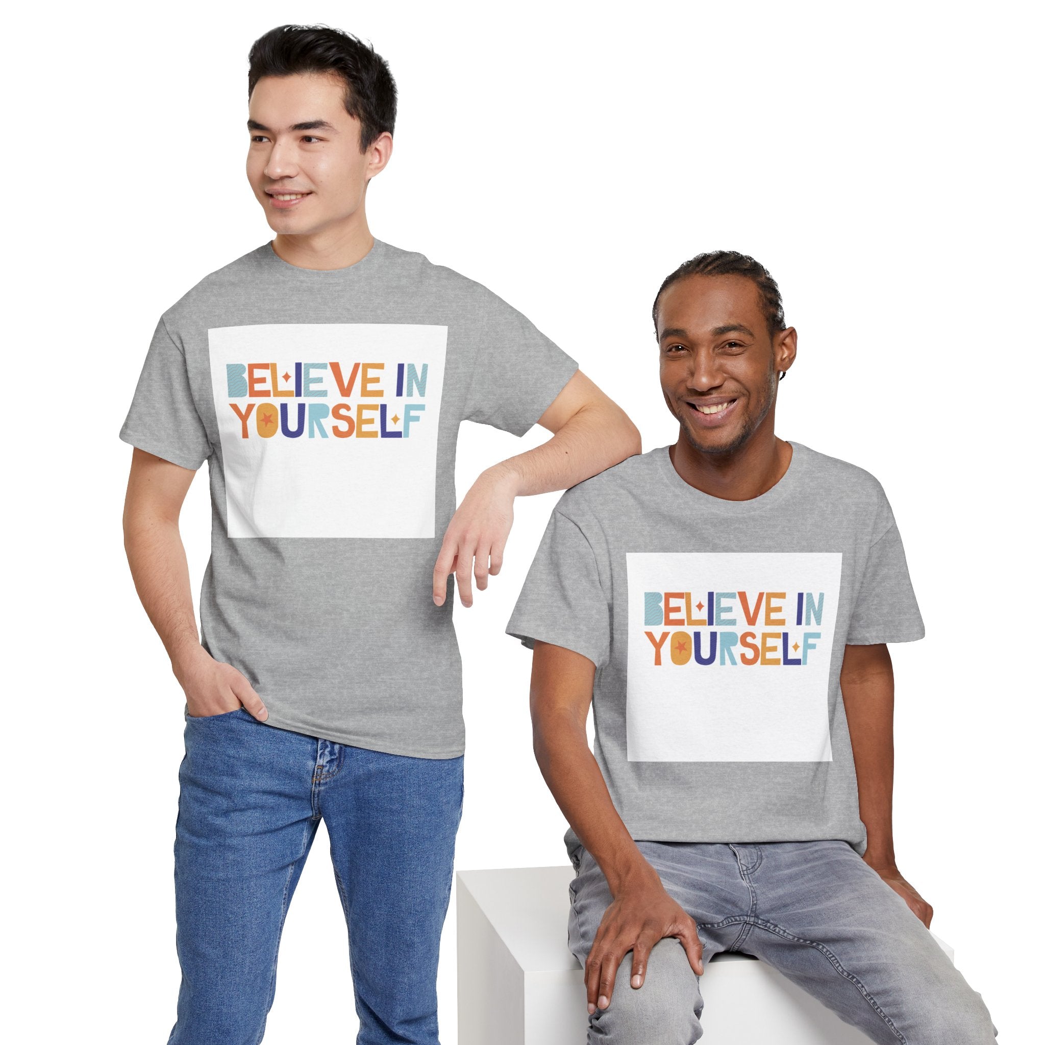 T-Shirt — "Believe in Yourself" Colorful Retro Motivational Tee