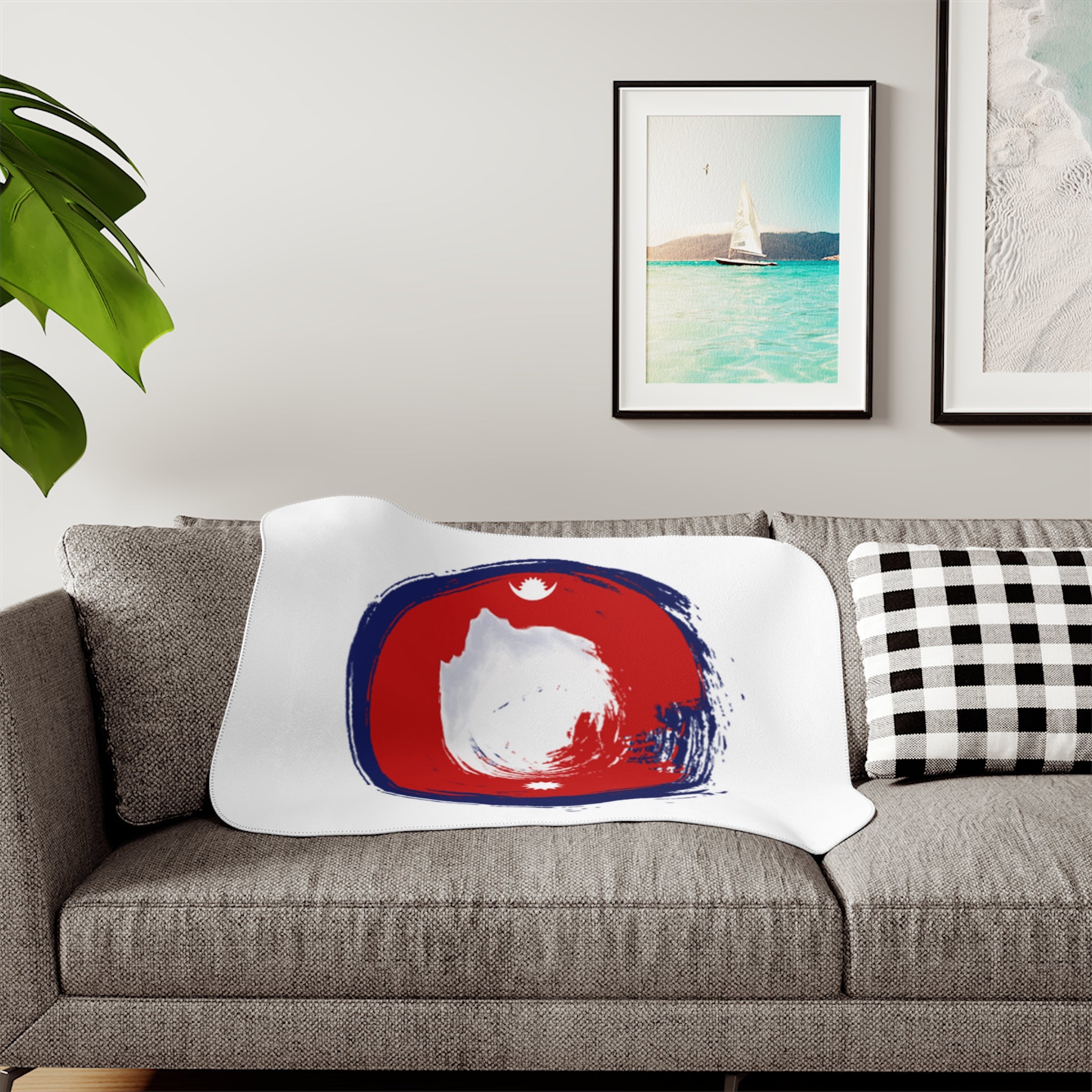 Nepal Circle Brush Sherpa Blanket — Red & Blue Mandala Fleece Throw