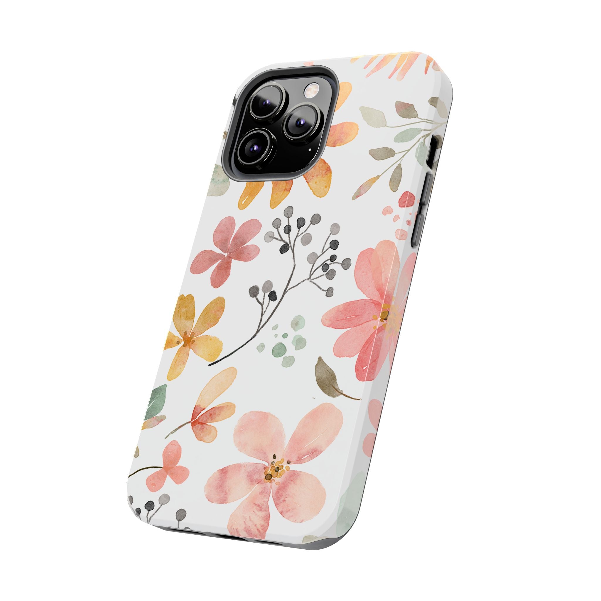 Floral Watercolor Tough Phone Case — Pink & Peach Botanical Protection