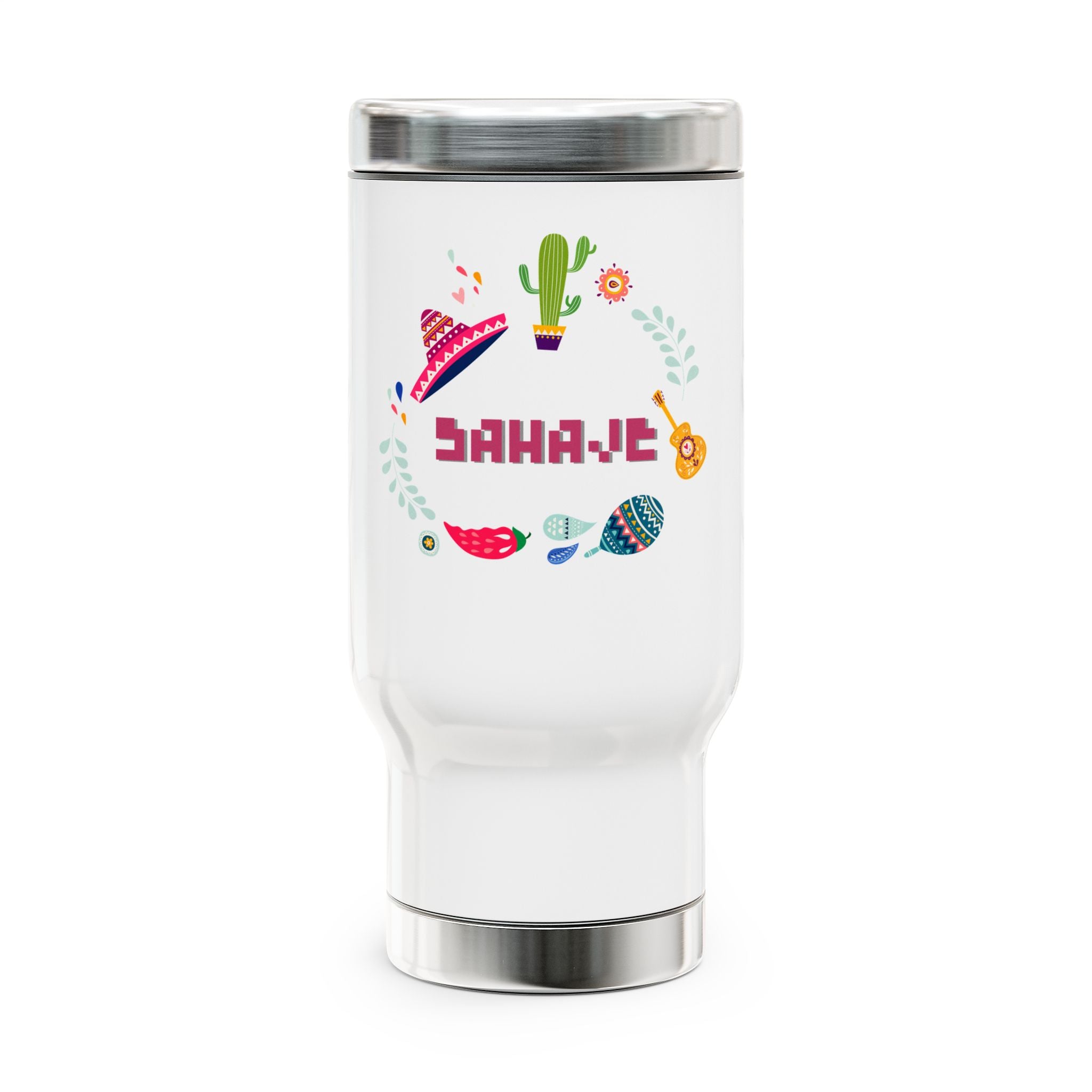 Vibrant Travel Mug - 14oz Stainless Steel Insulated Tumbler with Handle, Fun Cactus Design, Perfect for Outdoor Adventures, Gifts for [...]