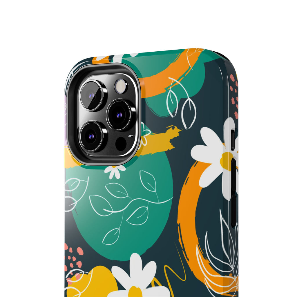 Floral Abstract Tough Phone Case — Colorful Daisies & Brushstroke Design