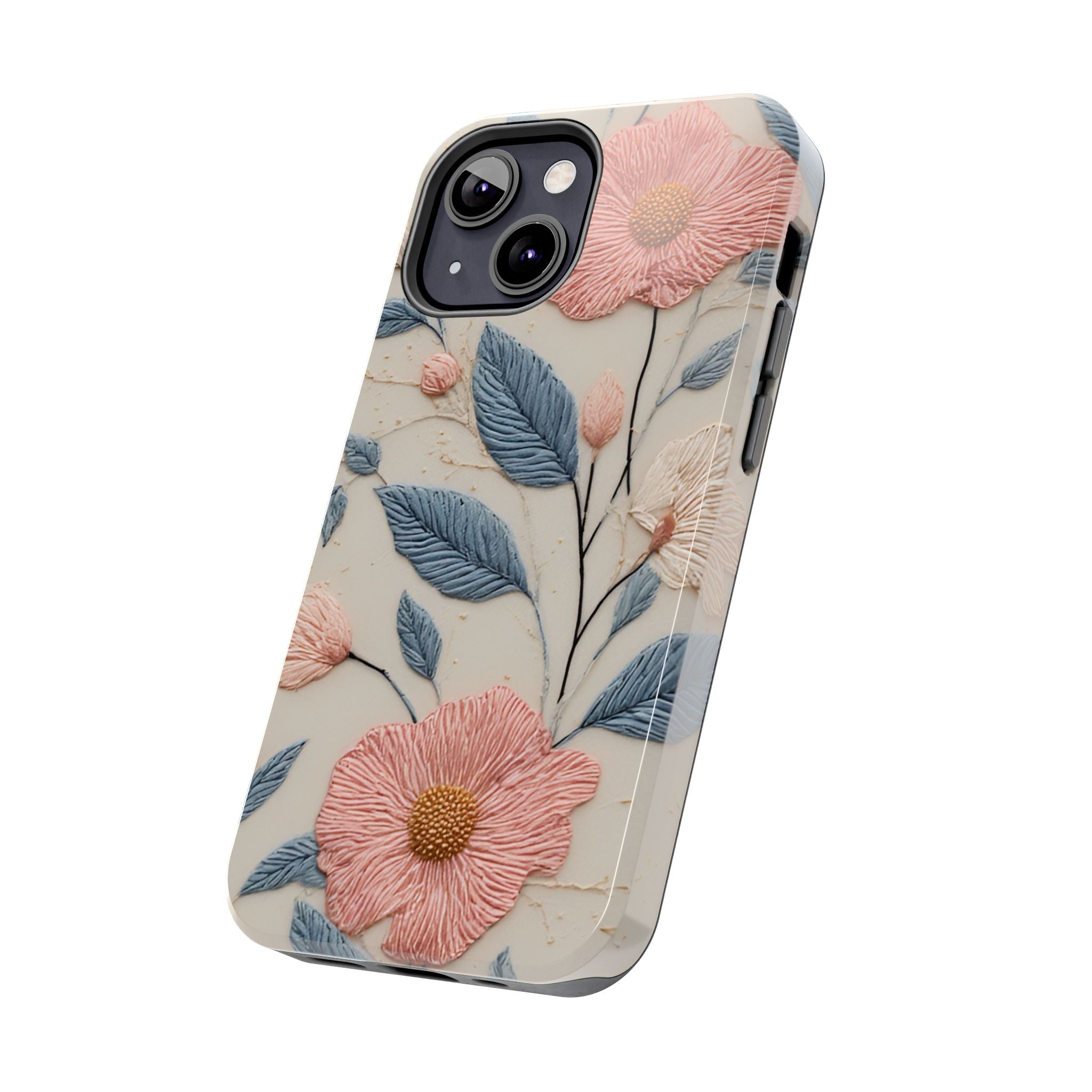 Floral Embroidered Tough Phone Case — Pink Blossom Protective Phone Cover