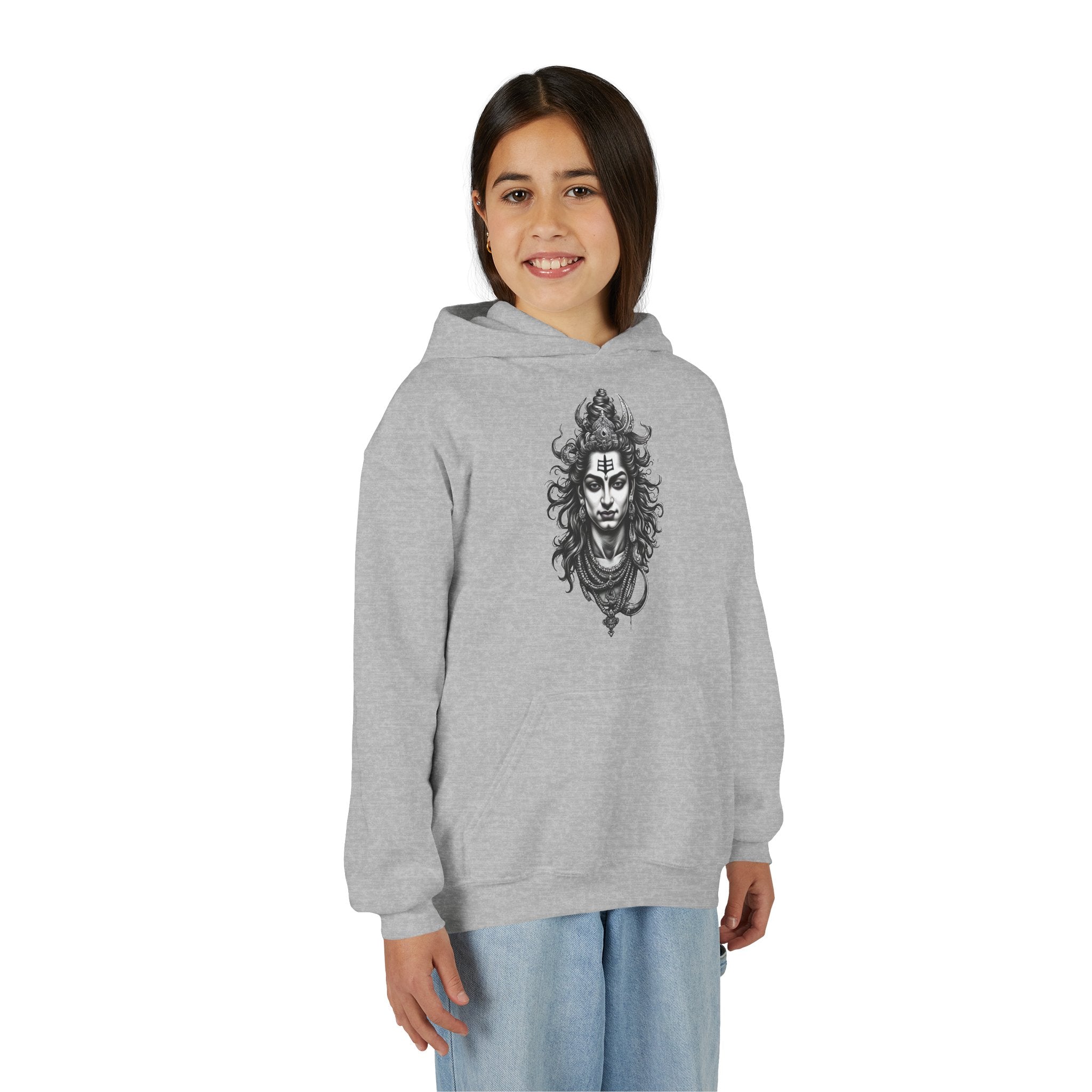 Shiva Illustration Youth Hoodie — Mystical Hindu God Graphic Pullover