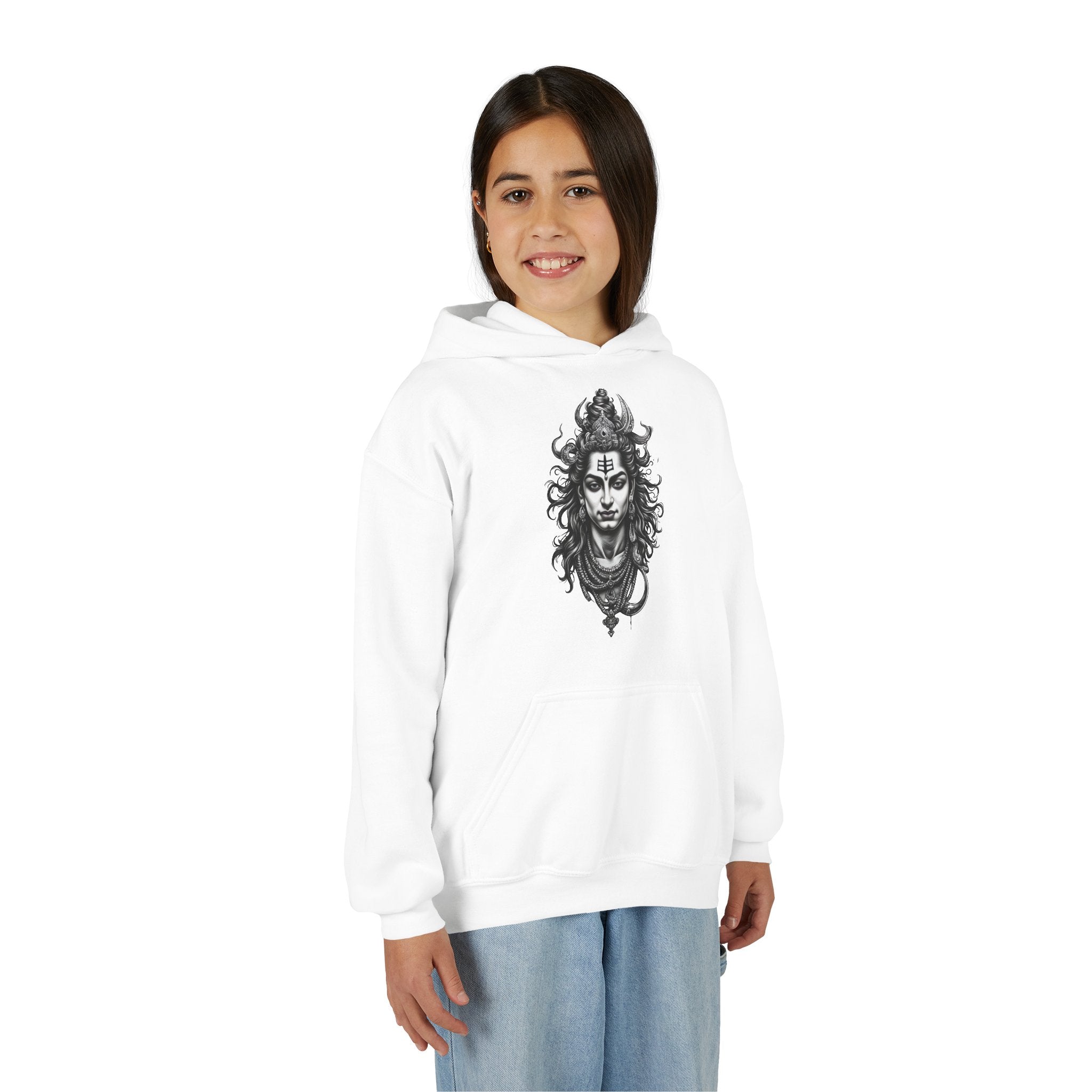 Shiva Illustration Youth Hoodie — Mystical Hindu God Graphic Pullover
