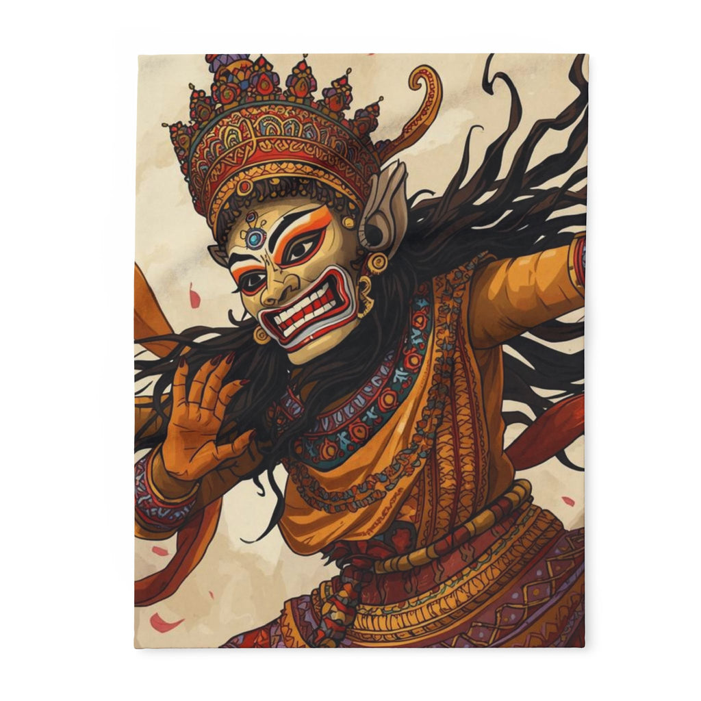 Balinese Barong Art Fleece Blanket — Mythical Masked Dance Throw