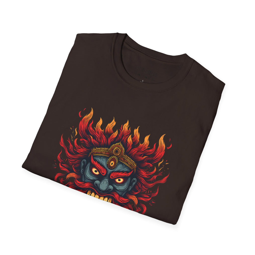 Flaming Demon Mask T-Shirt — Fierce Tattoo-Style Graphic Tee