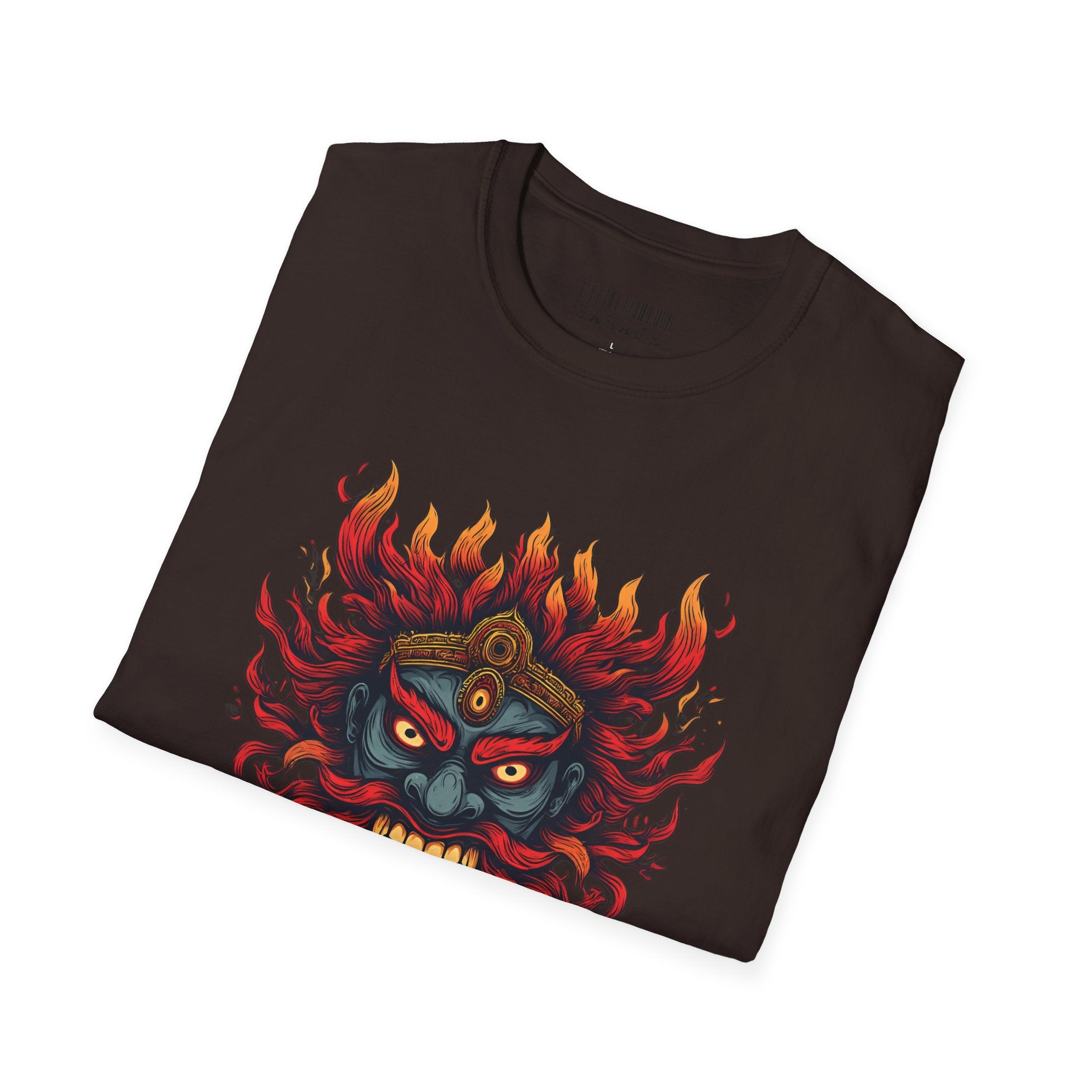 Flaming Demon Mask T-Shirt — Fierce Tattoo-Style Graphic Tee