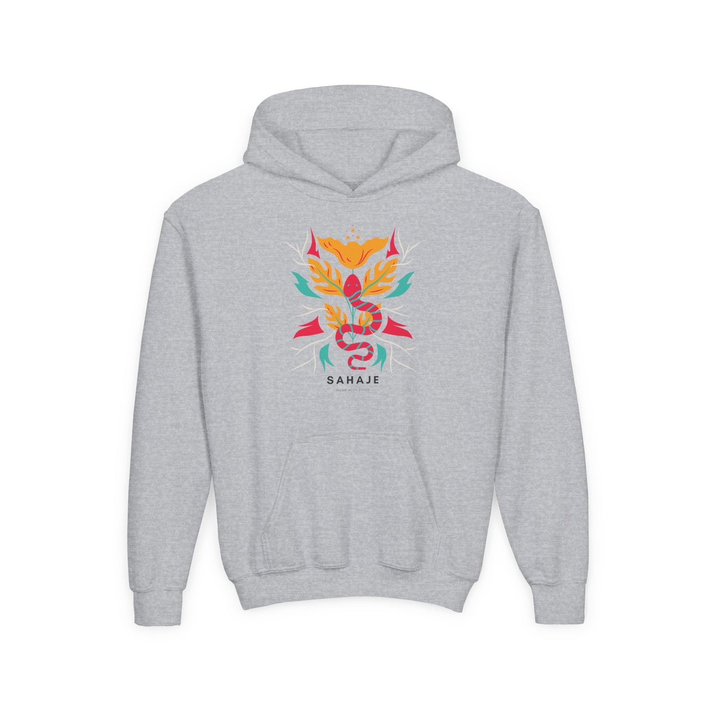 Youth Hoodie — Colorful Sahaja Floral Serpent Design