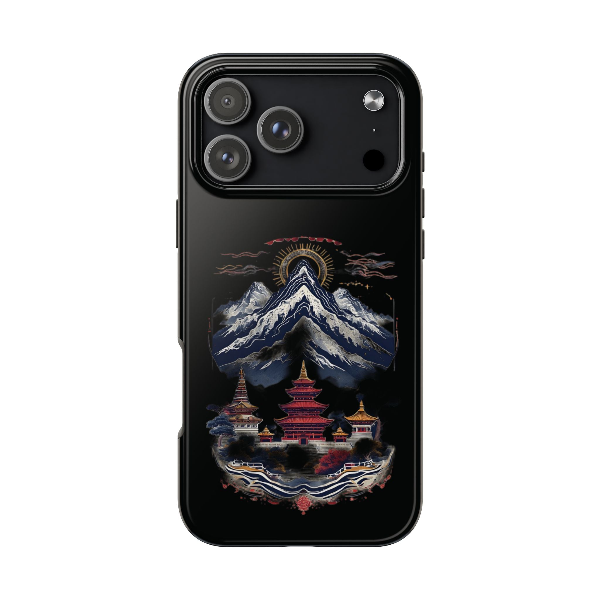 Mountain Temple Tough Phone Case — Japanese-Inspired Landscape Phone Cover