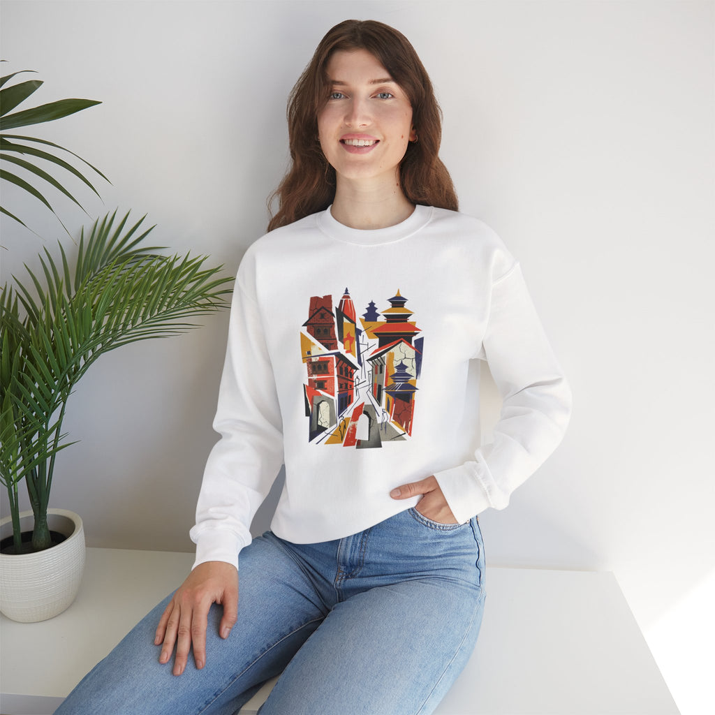 Architectural Cityscape Crewneck Sweatshirt — Abstract Urban Alley Art