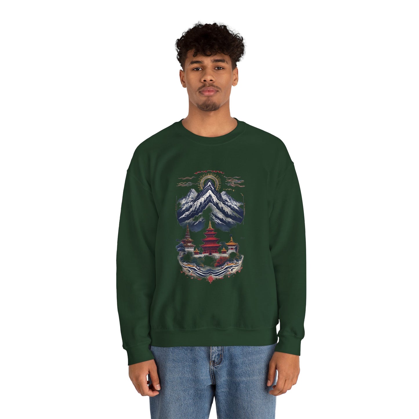 Japanese Mountain Pagoda Crewneck Sweatshirt