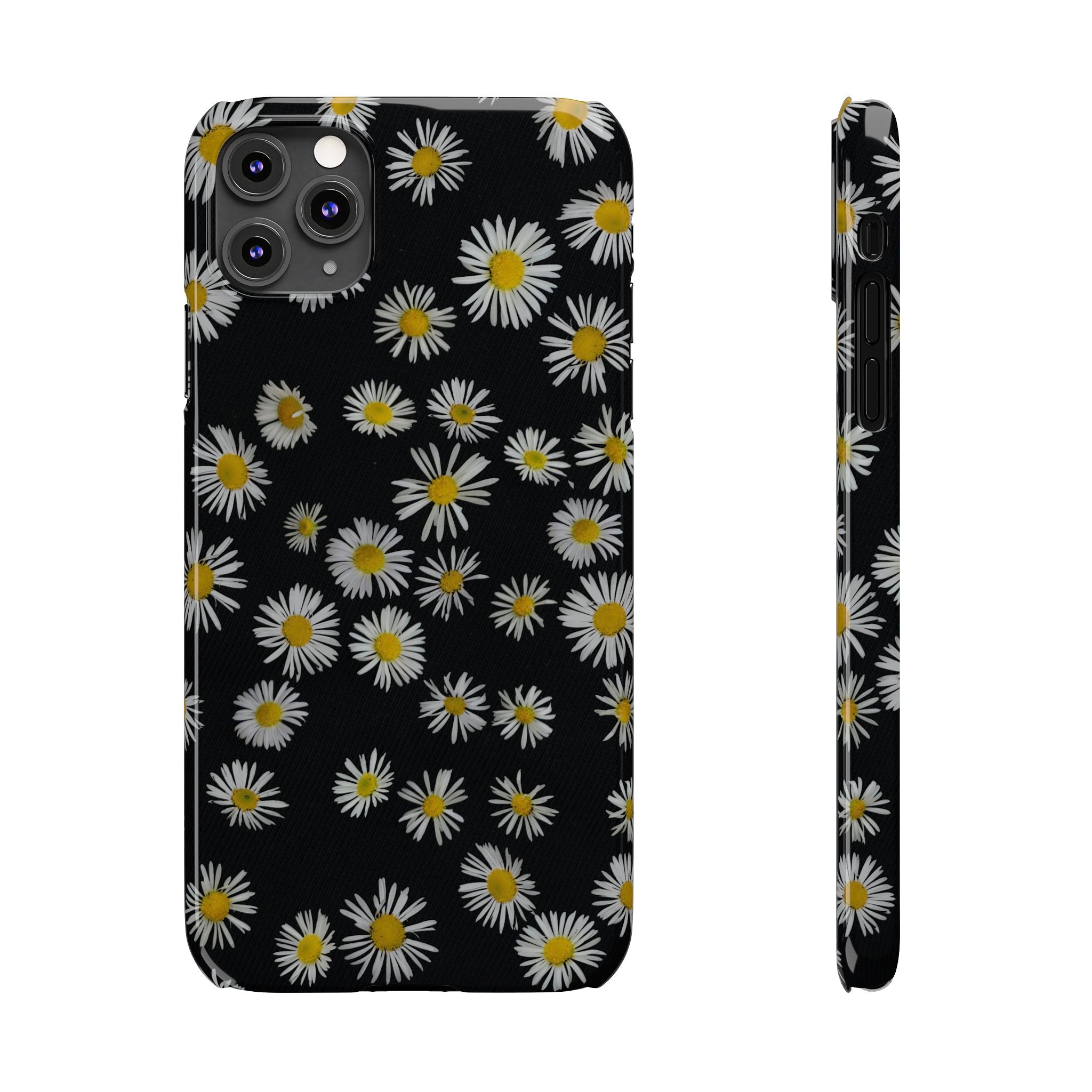Daisy Pattern Slim Phone Case — Black Background Floral iPhone Case