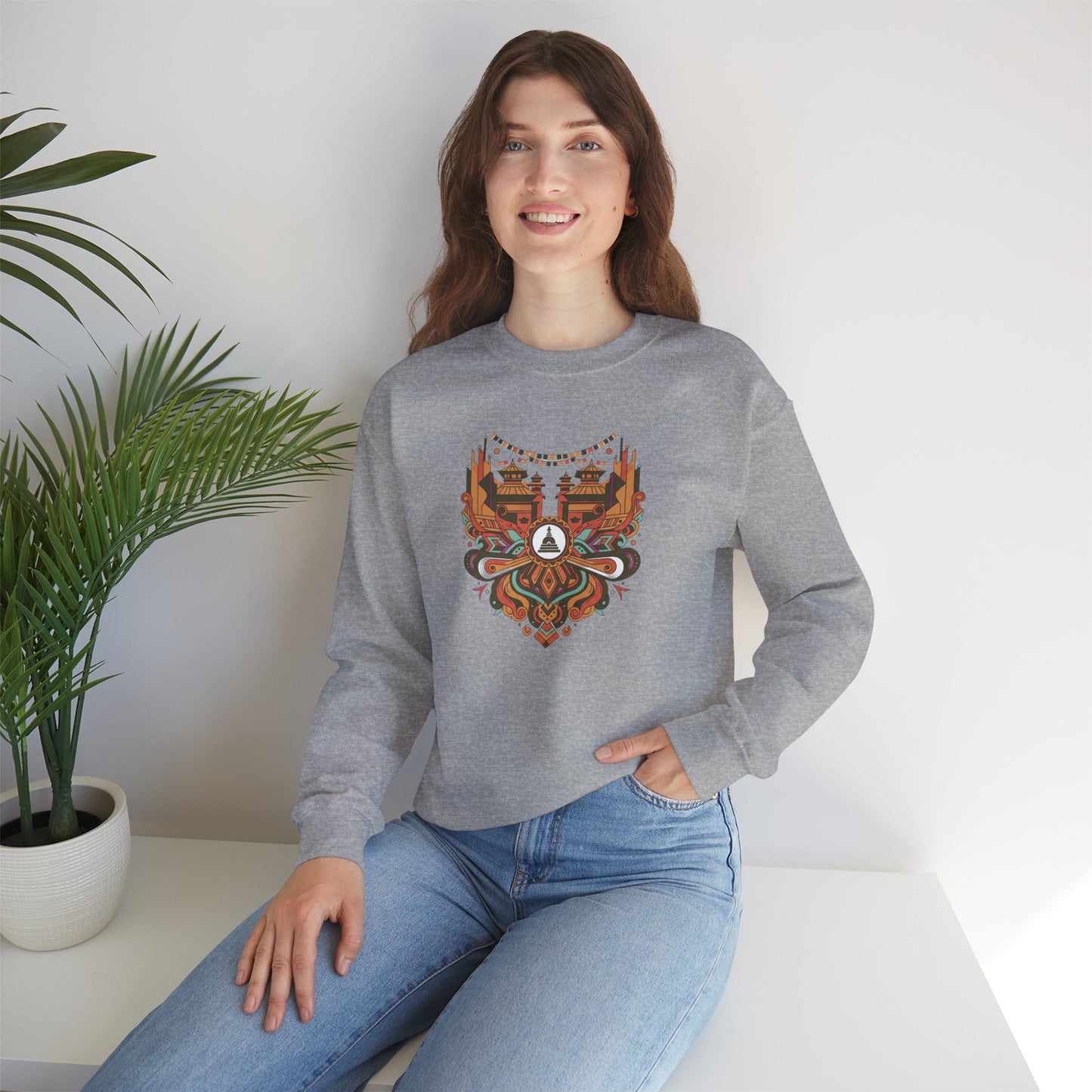 Vintage Tribal Fox Sweatshirt — Geometric Forest Animal Crewneck