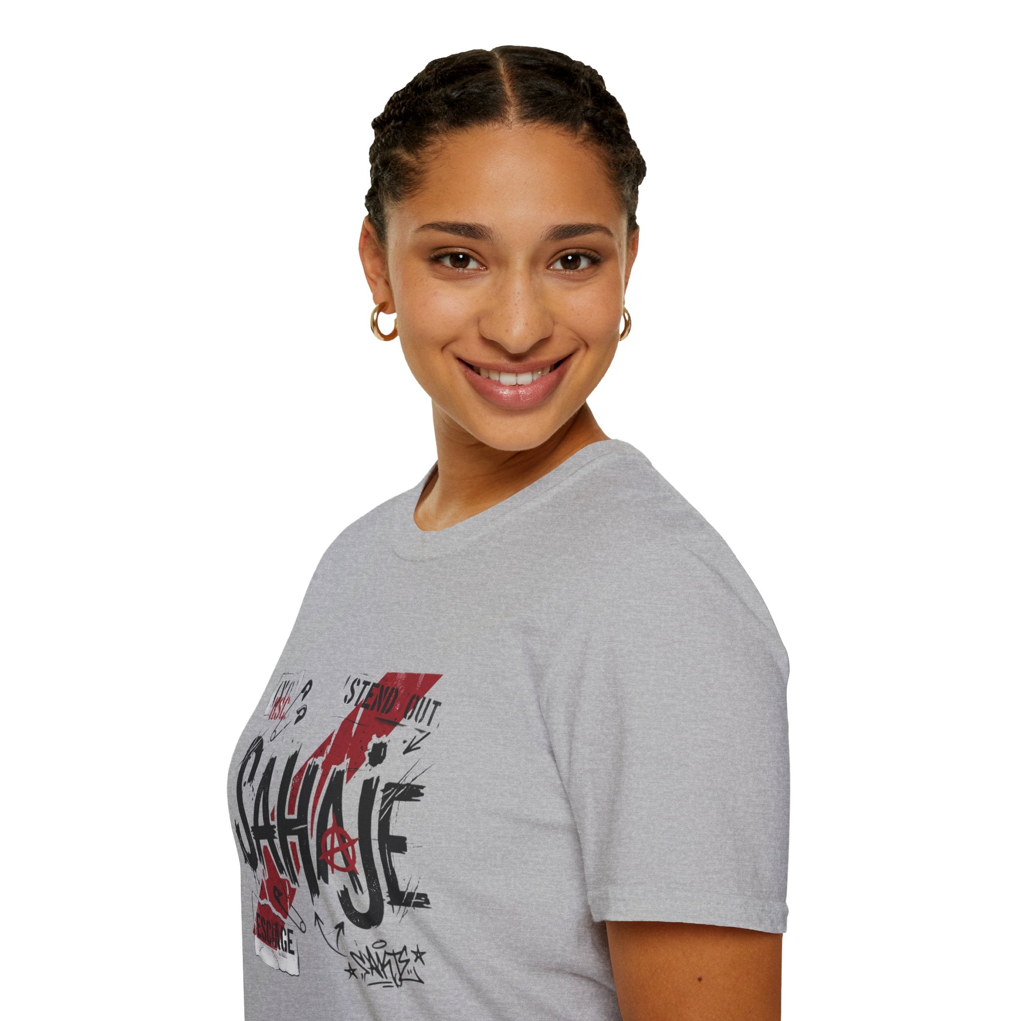 Sahajé Graphic T-Shirt — Bold Streetwear Tee with Red Slash Design