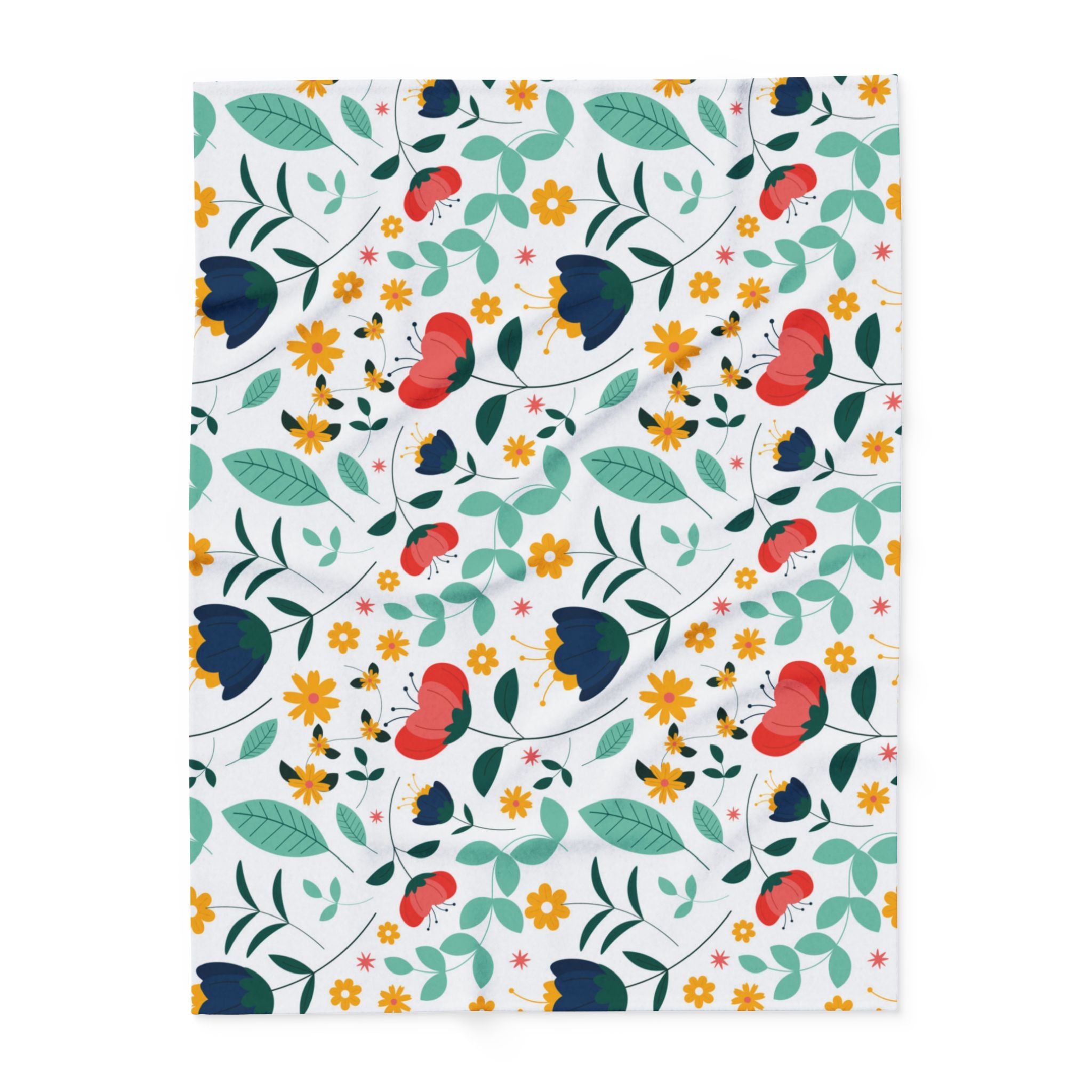 Floral Fleece Blanket — Colorful Retro Flower Pattern Cozy Throw