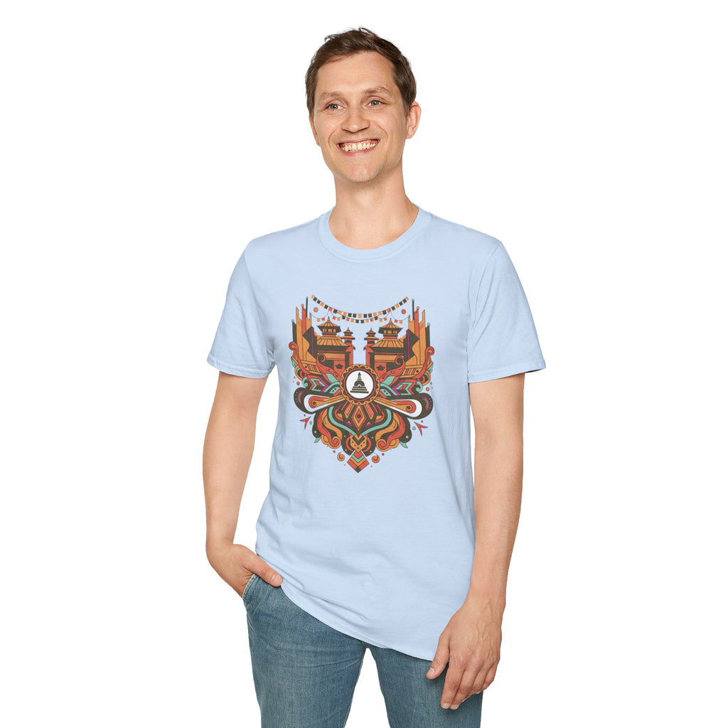 Boho Tribal Sunset T-Shirt — Vintage Geometric Nature Graphic