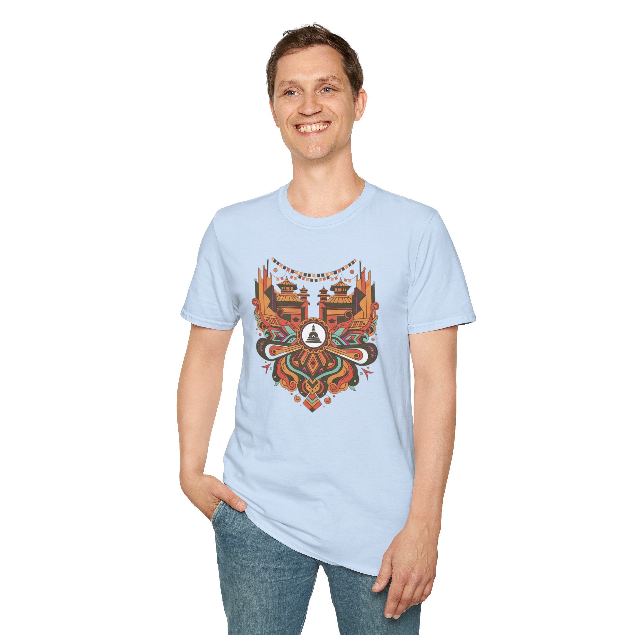 Boho Tribal Sunset T-Shirt — Vintage Geometric Nature Graphic