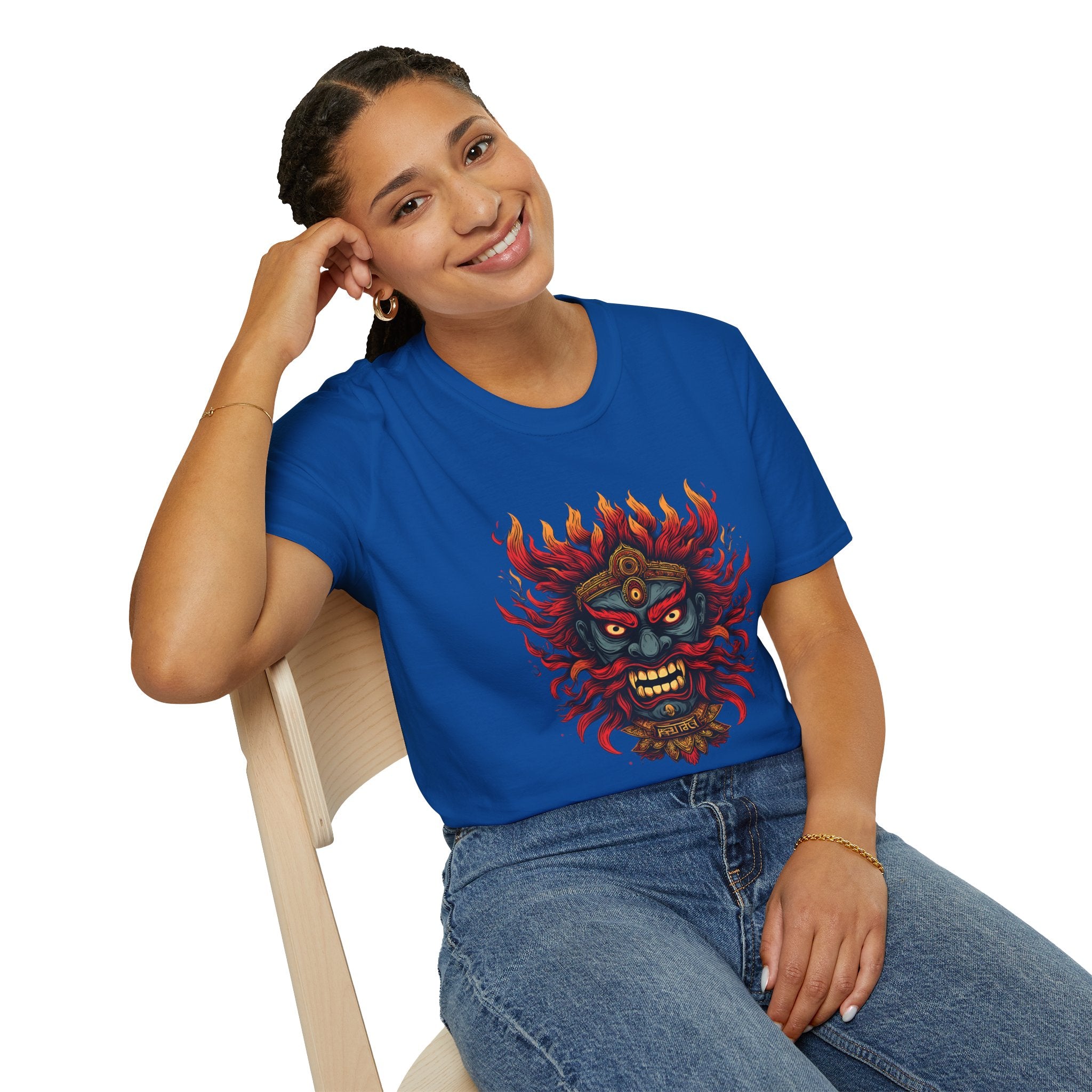 Flaming Demon Mask T-Shirt — Fierce Tattoo-Style Graphic Tee