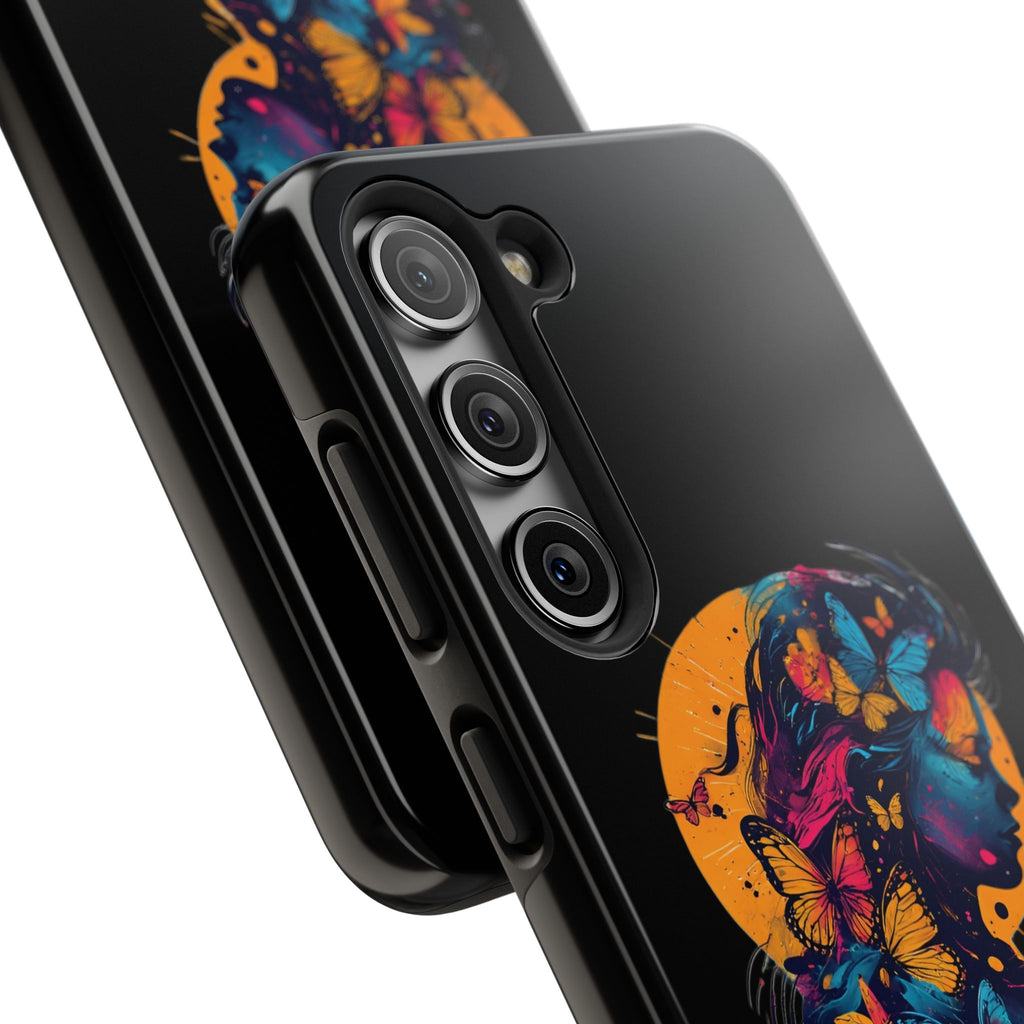 Butterfly Silhouette Tough Phone Case — Colorful Woman Art Protective Cover