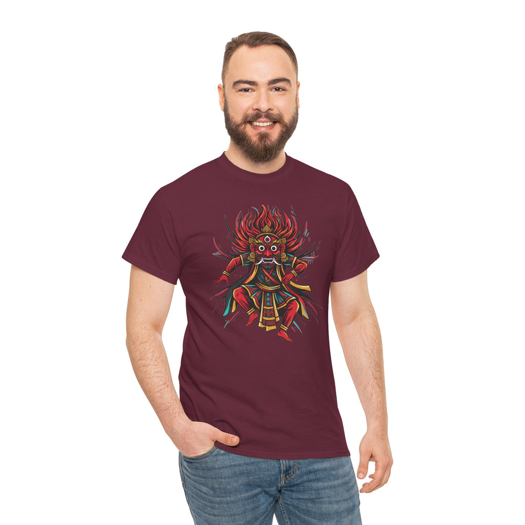 T-Shirt — Fierce Red Oni Demon Graphic Tee (Mythic Japanese Mask Design)