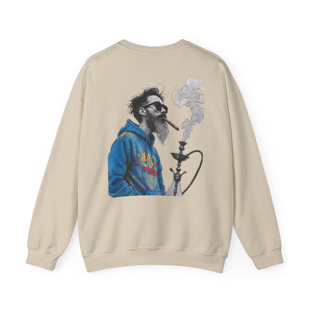 Crewneck Sweatshirt - Bearded Man Smoking Hookah Graphic