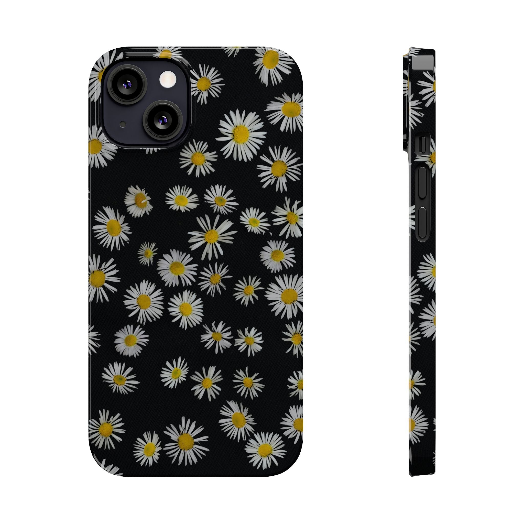 Daisy Pattern Slim Phone Case — Black Background Floral iPhone Case