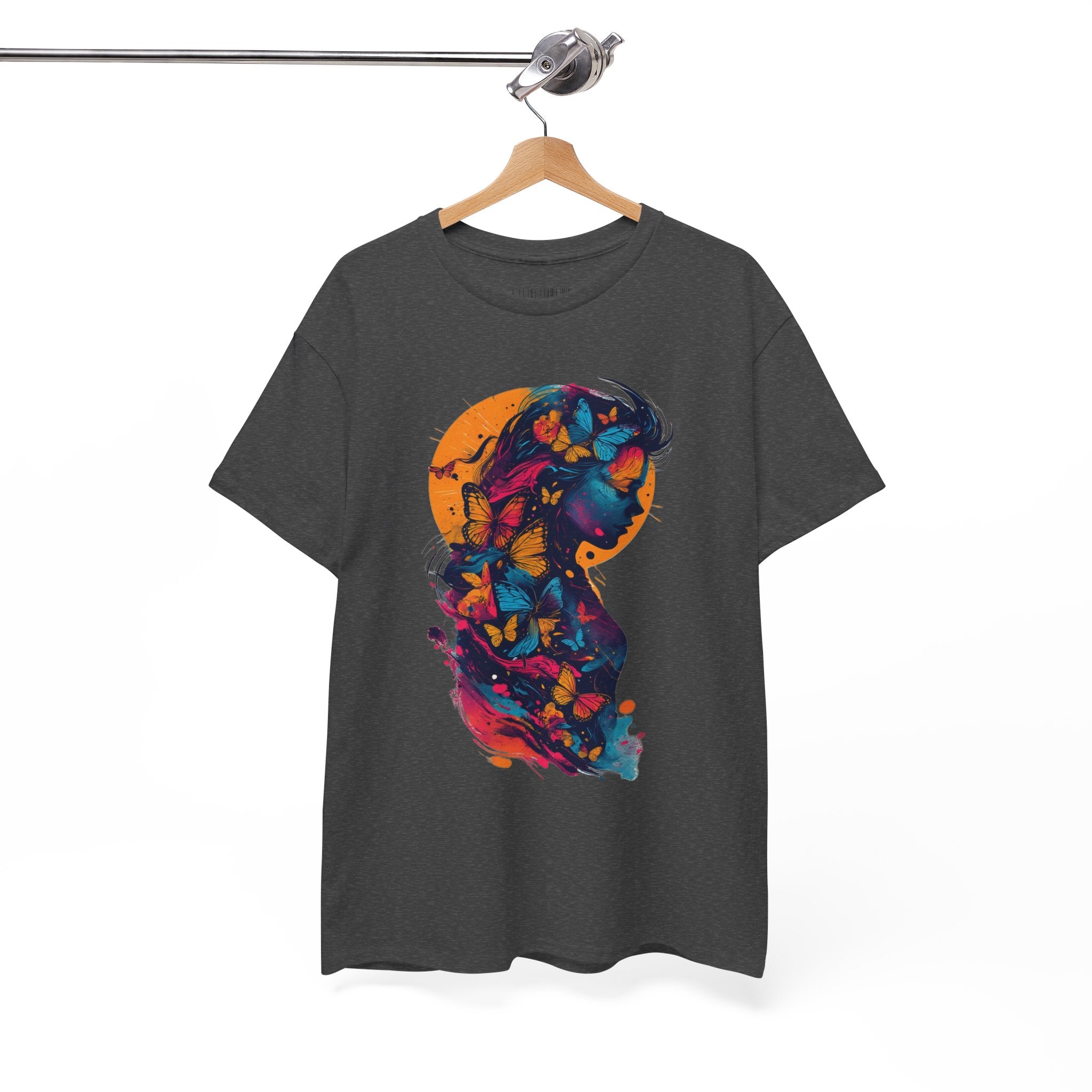 Butterfly Silhouette Graphic Tee — Colorful Maternity Profile Design