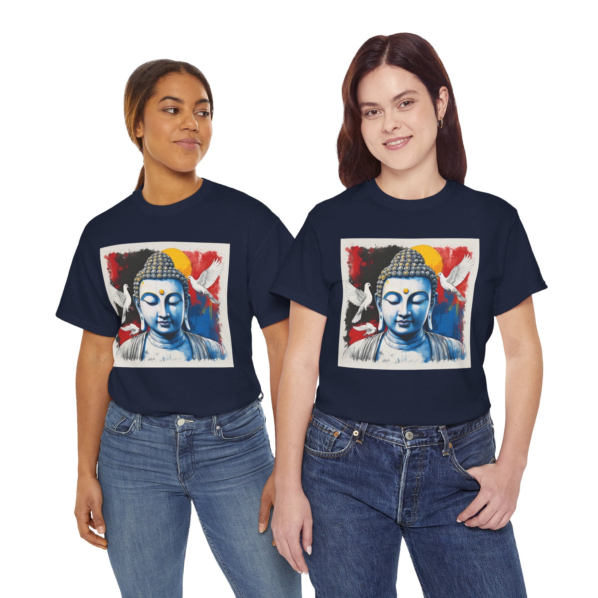 Buddha Peace Tee — Colorful Buddha & Doves Graphic T-Shirt