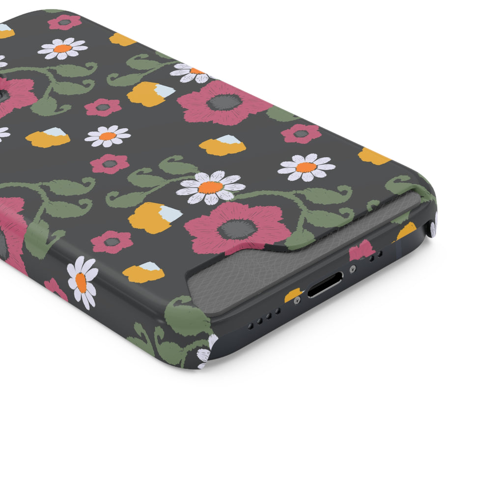 Floral Phone Case with Card Holder, Stylish Smartphone Accessory, Gifts for Her, Trendy Floral Design, Perfect for Spring & Summer
