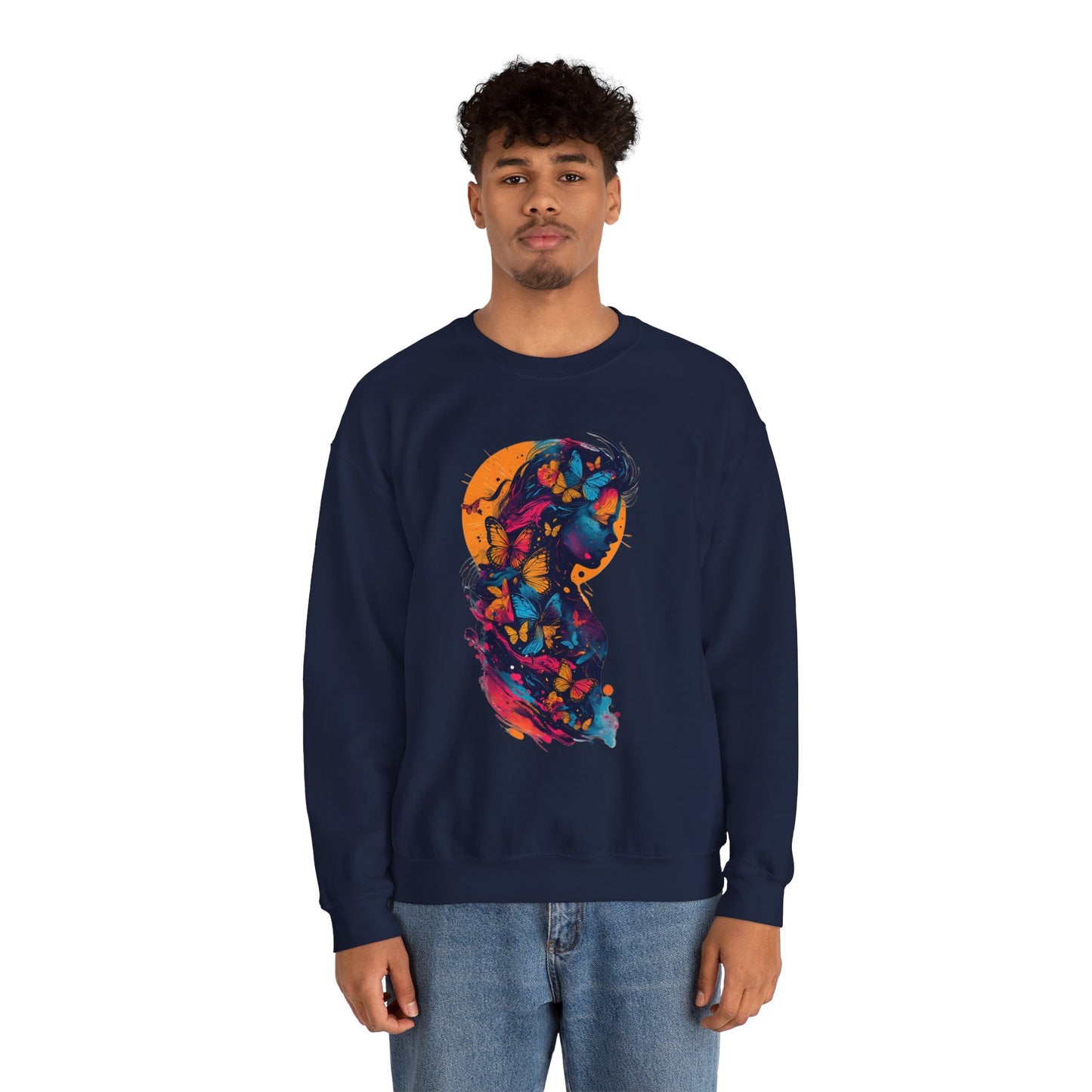 Butterfly Silhouette Crewneck Sweatshirt — Colorful Butterfly Profile Graphic